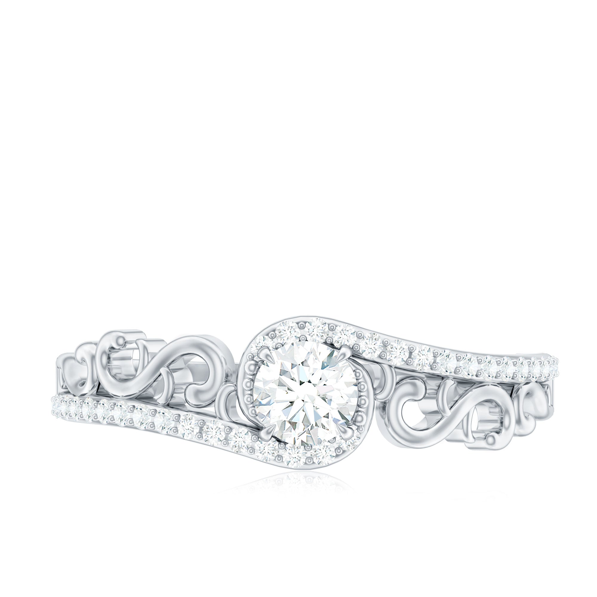 Vintage Style Diamond Engagement Ring with Bypass Shank Natural - ( HI-SI ) - Rosec Jewels