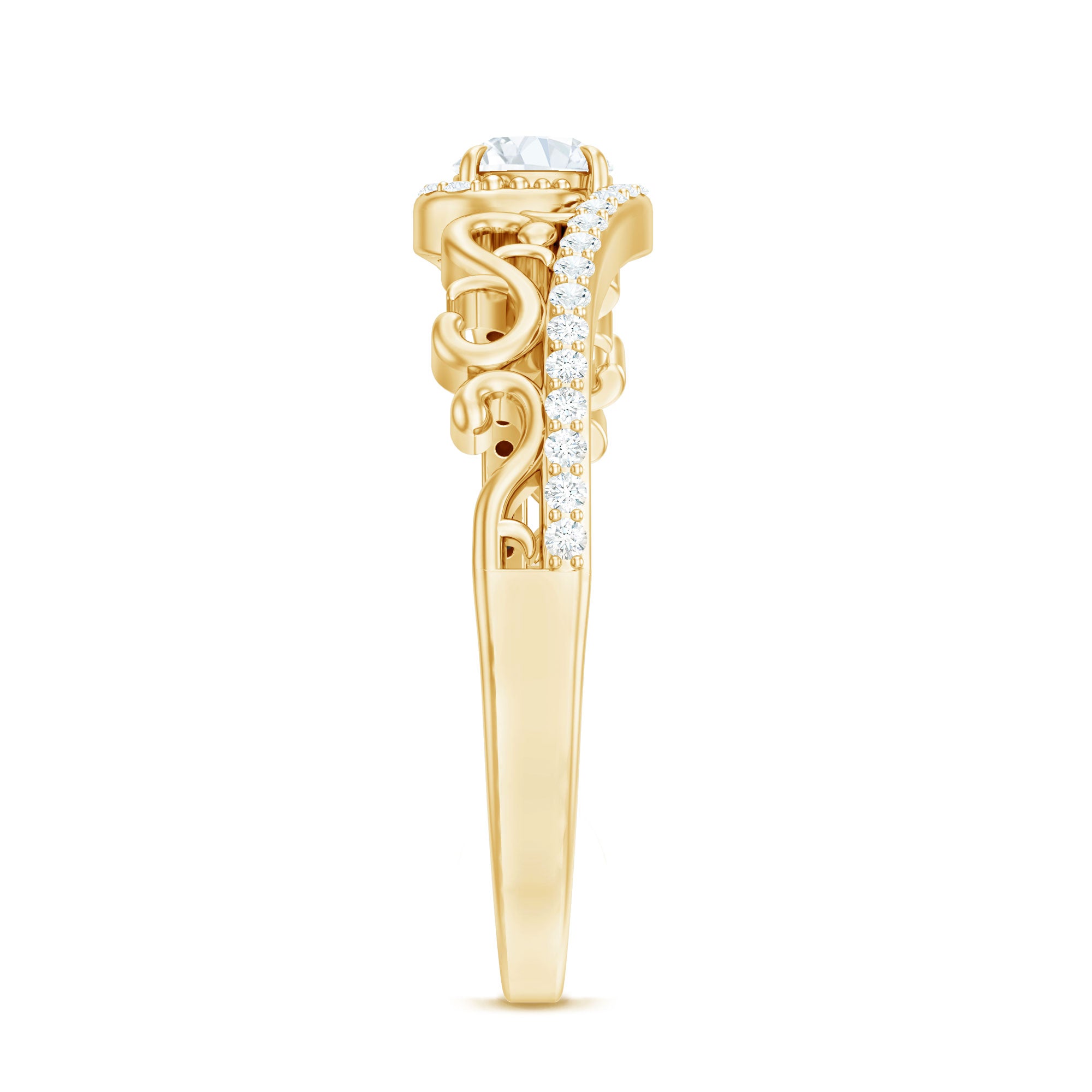 Vintage Style Diamond Engagement Ring with Bypass Shank Natural - ( HI-SI ) - Rosec Jewels