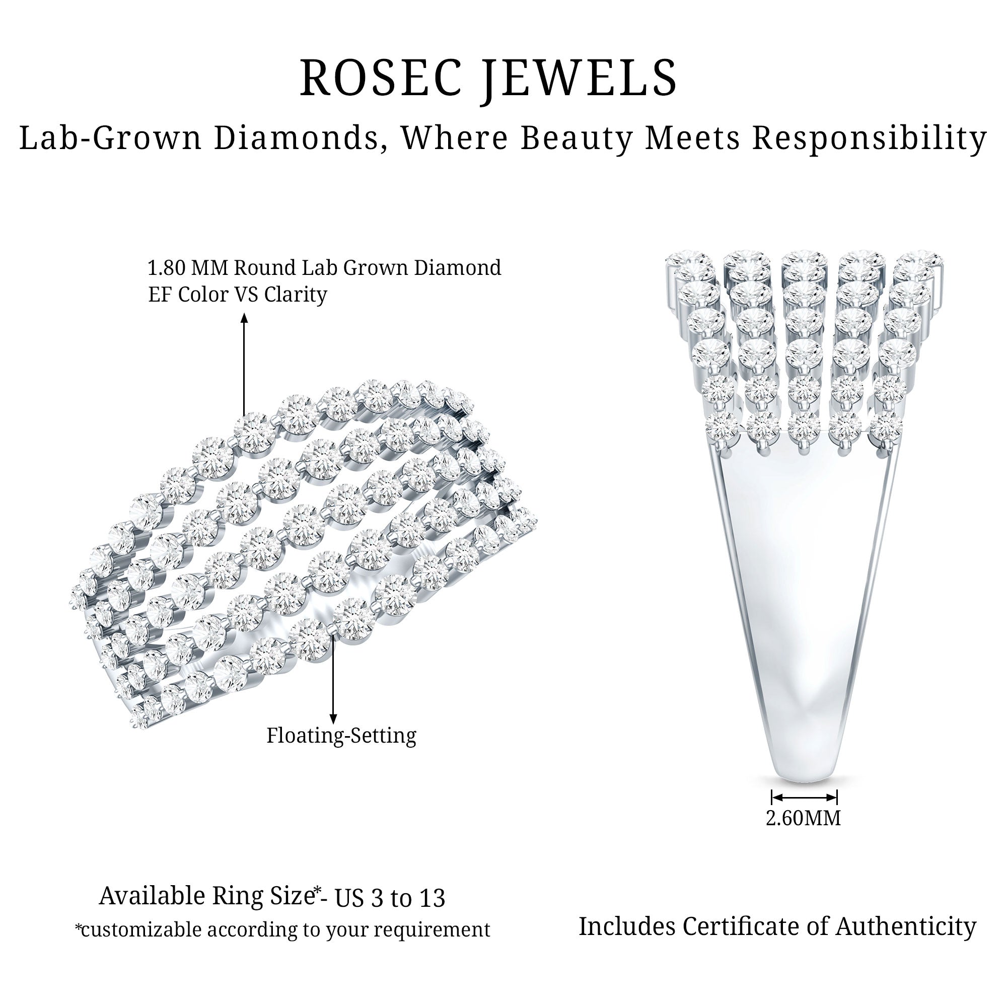 Lab Grown Diamond Statement Wedding Band for Women Lab - ( EF-VS ) - Rosec Jewels