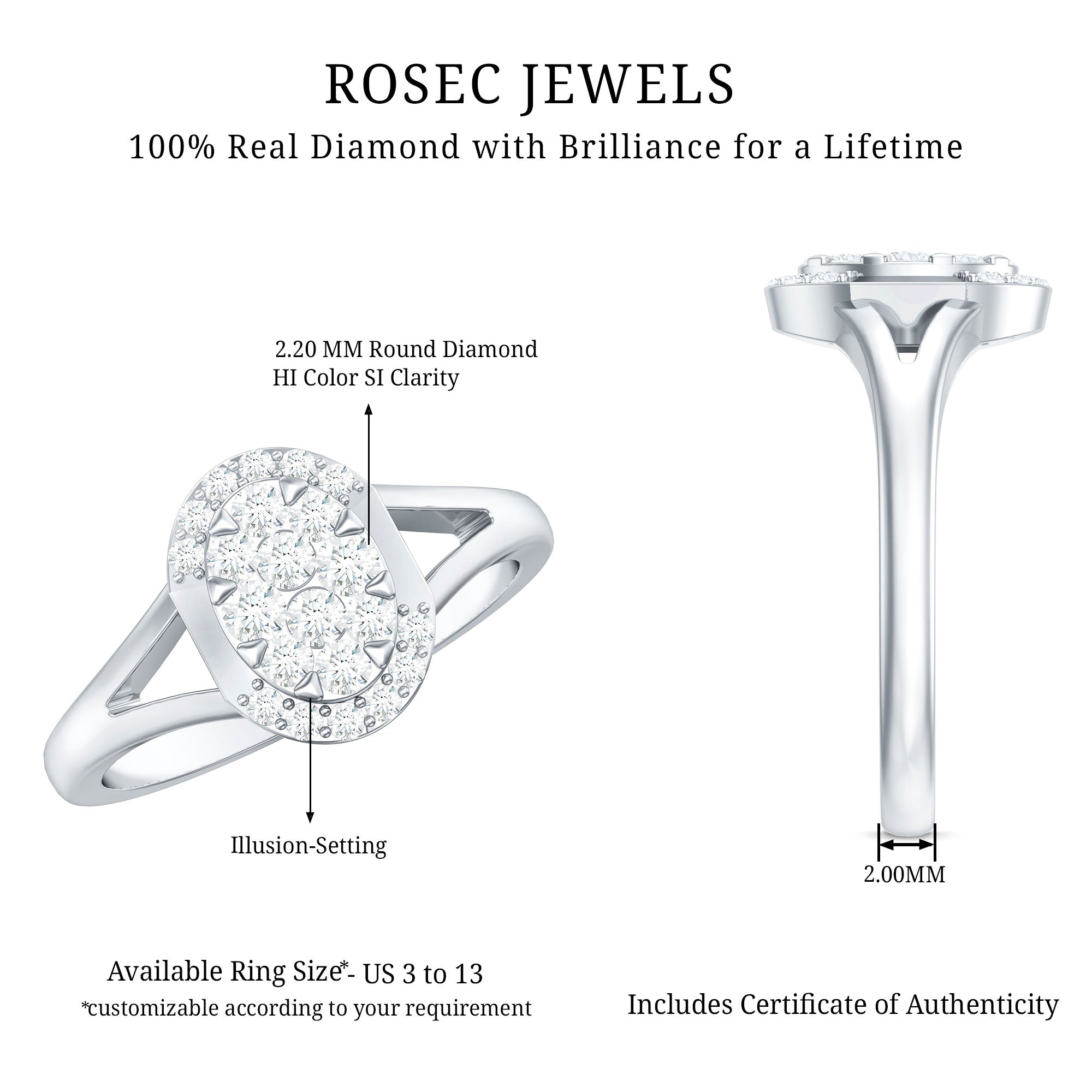 Classic Diamond Engagement Ring with Split Shank Natural - ( HI-SI ) - Rosec Jewels