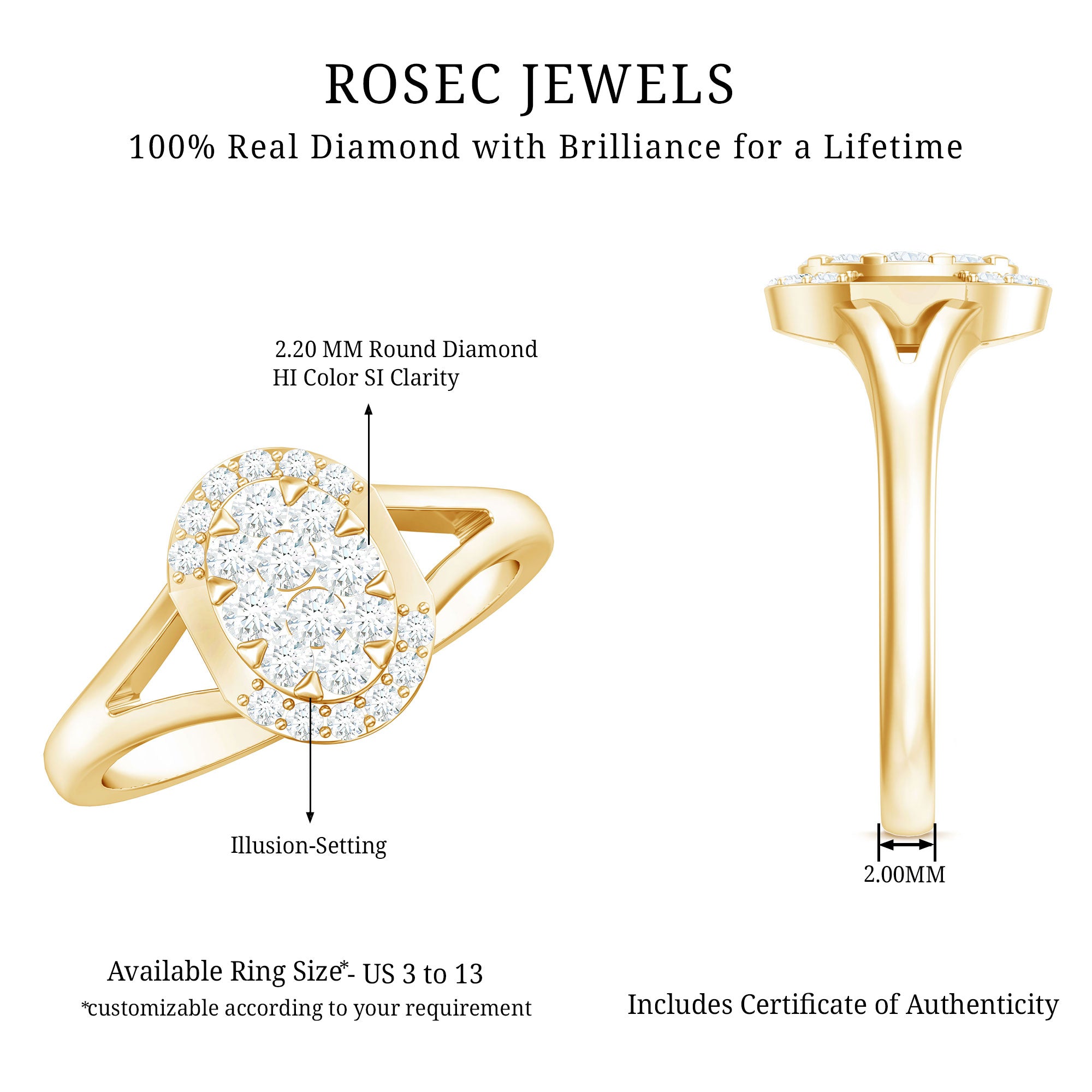 Classic Diamond Engagement Ring with Split Shank Natural - ( HI-SI ) - Rosec Jewels