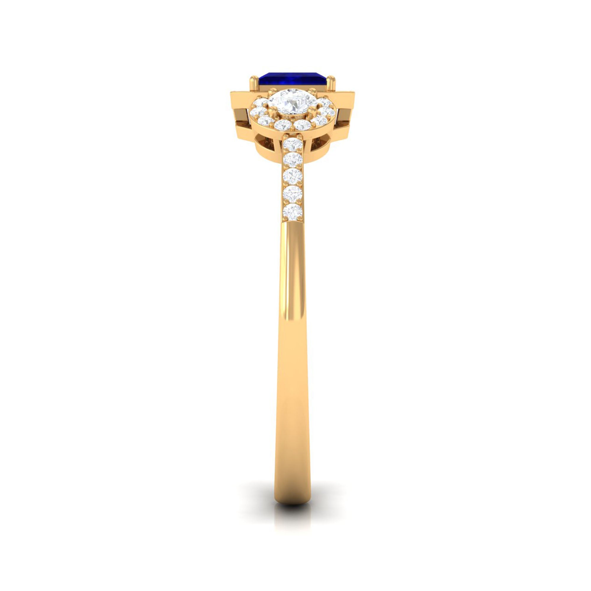 Real Blue Sapphire Princess Cut Blue Sapphire Engagement Ring with Diamond AAA - Rosec Jewels