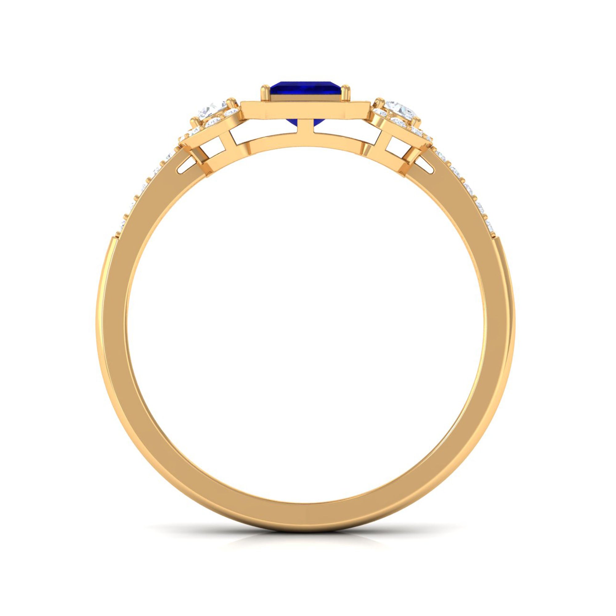 Real Blue Sapphire Princess Cut Blue Sapphire Engagement Ring with Diamond AAA - Rosec Jewels