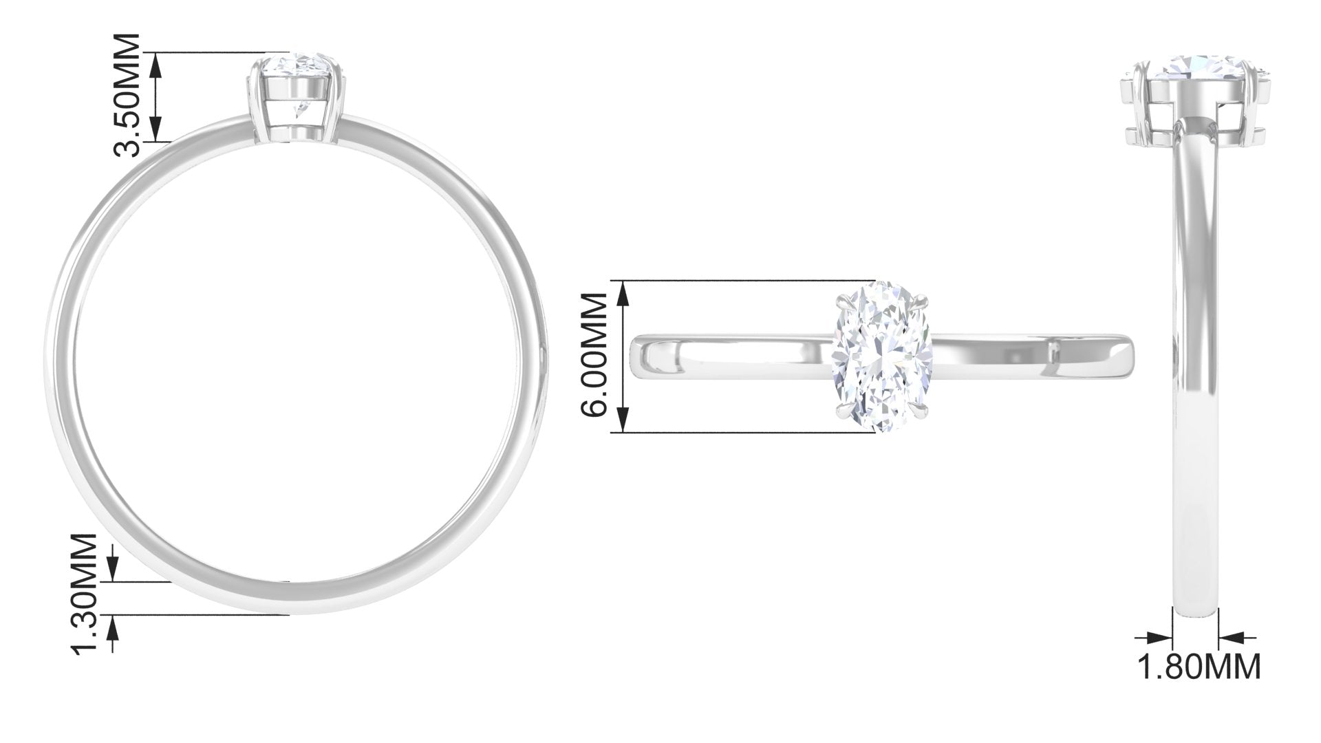 Natural Oval Diamond Solitaire Promise Ring with Certificate Natural - ( HI-SI ) - Rosec Jewels