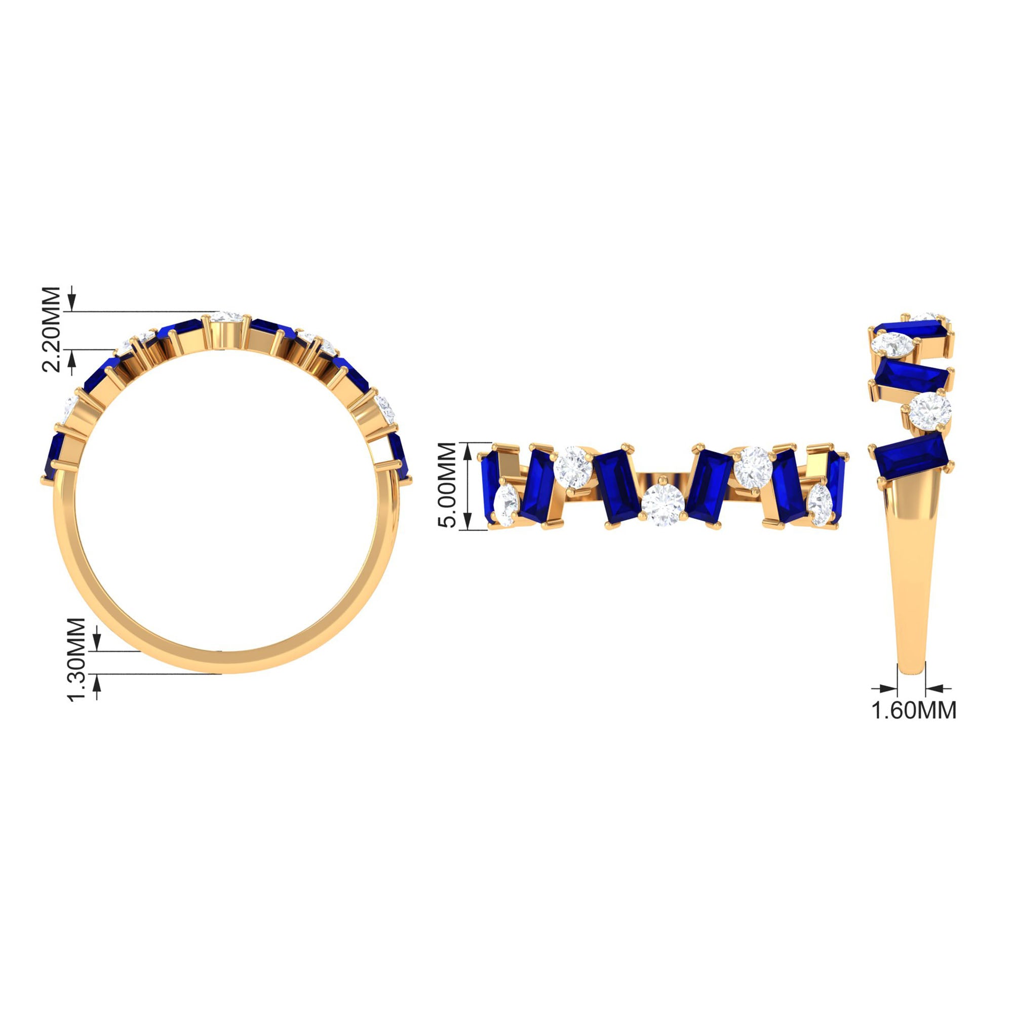 Genuine Baguette Blue Sapphire Half Eternity Ring with Diamond AAA - Rosec Jewels