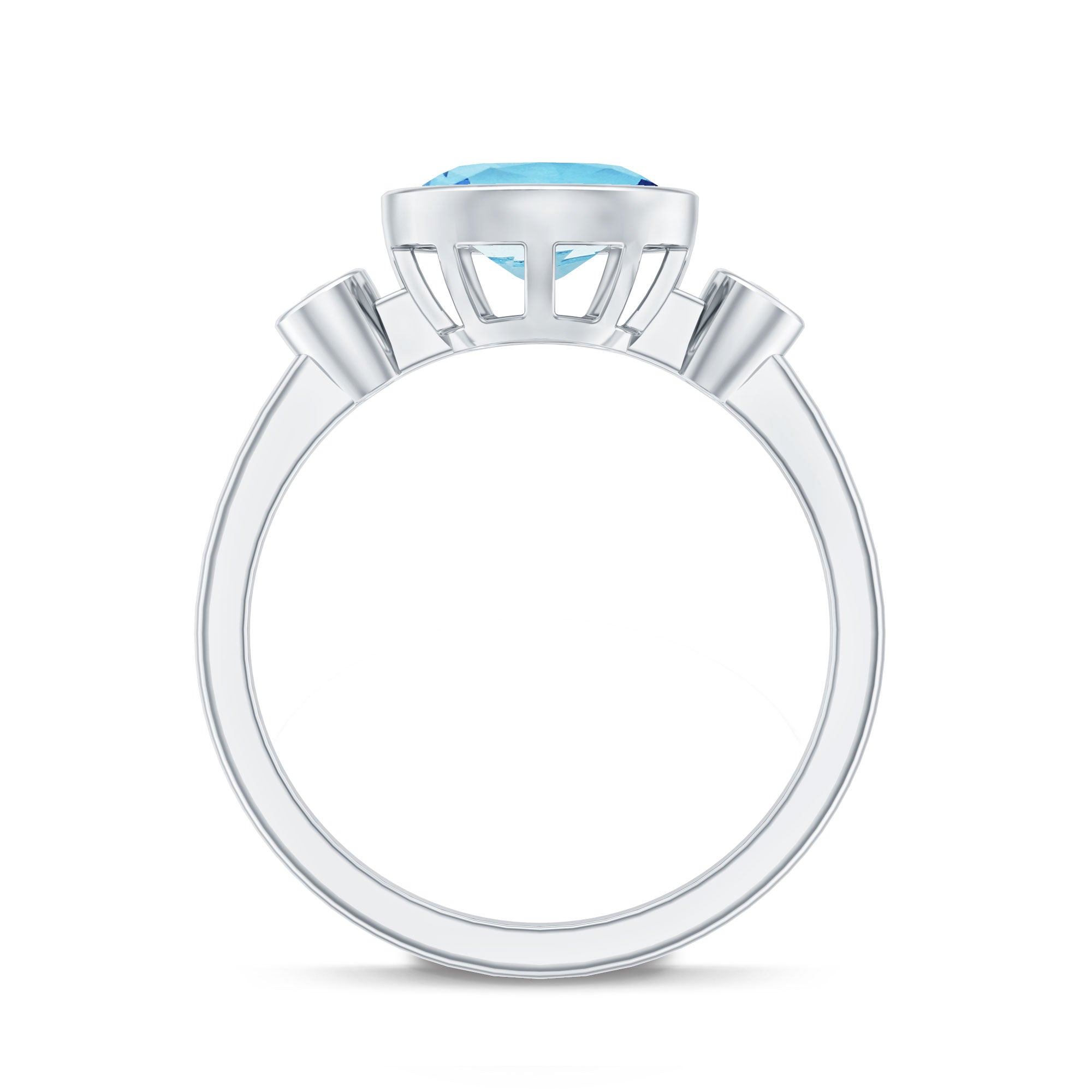 Bezel Set Aquamarine and Diamond East West Engagement Ring AAA - Rosec Jewels