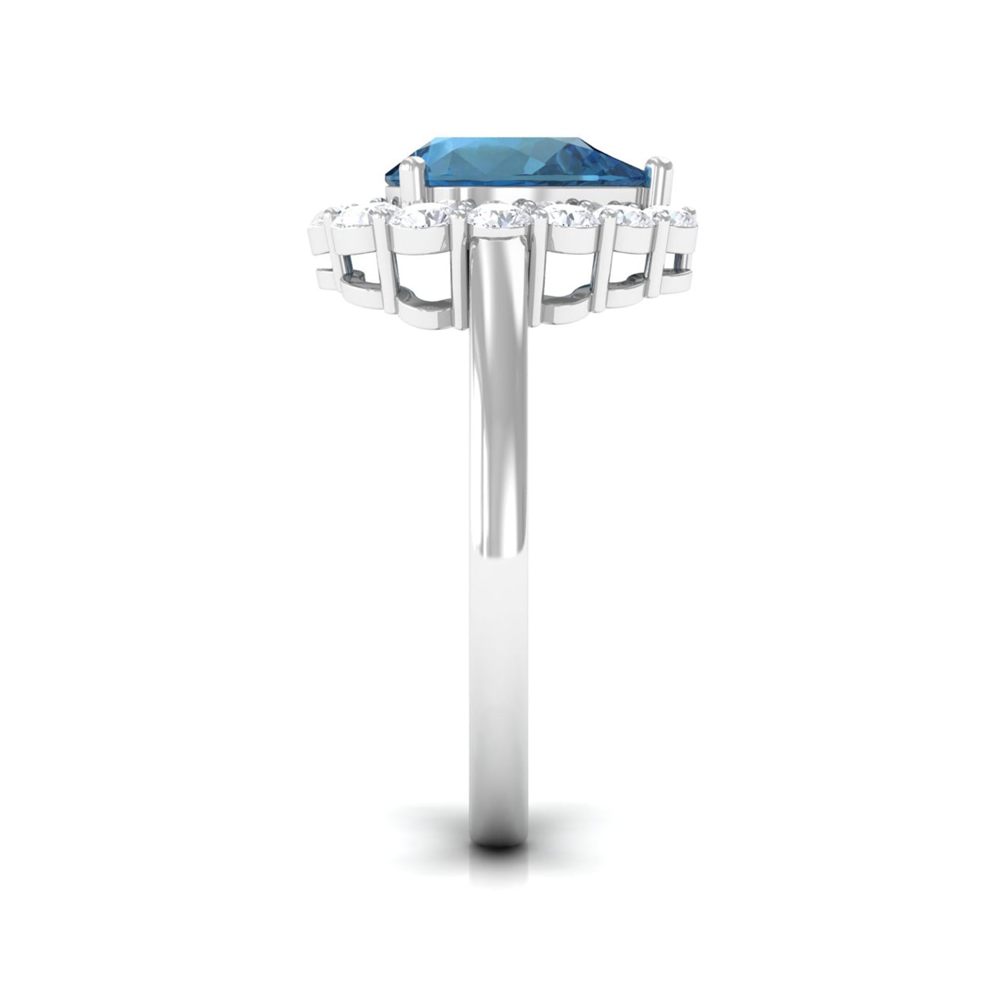 7x10mm Pear Shape London Blue Topaz Halo Engagement Ring with Diamond AAA - Rosec Jewels