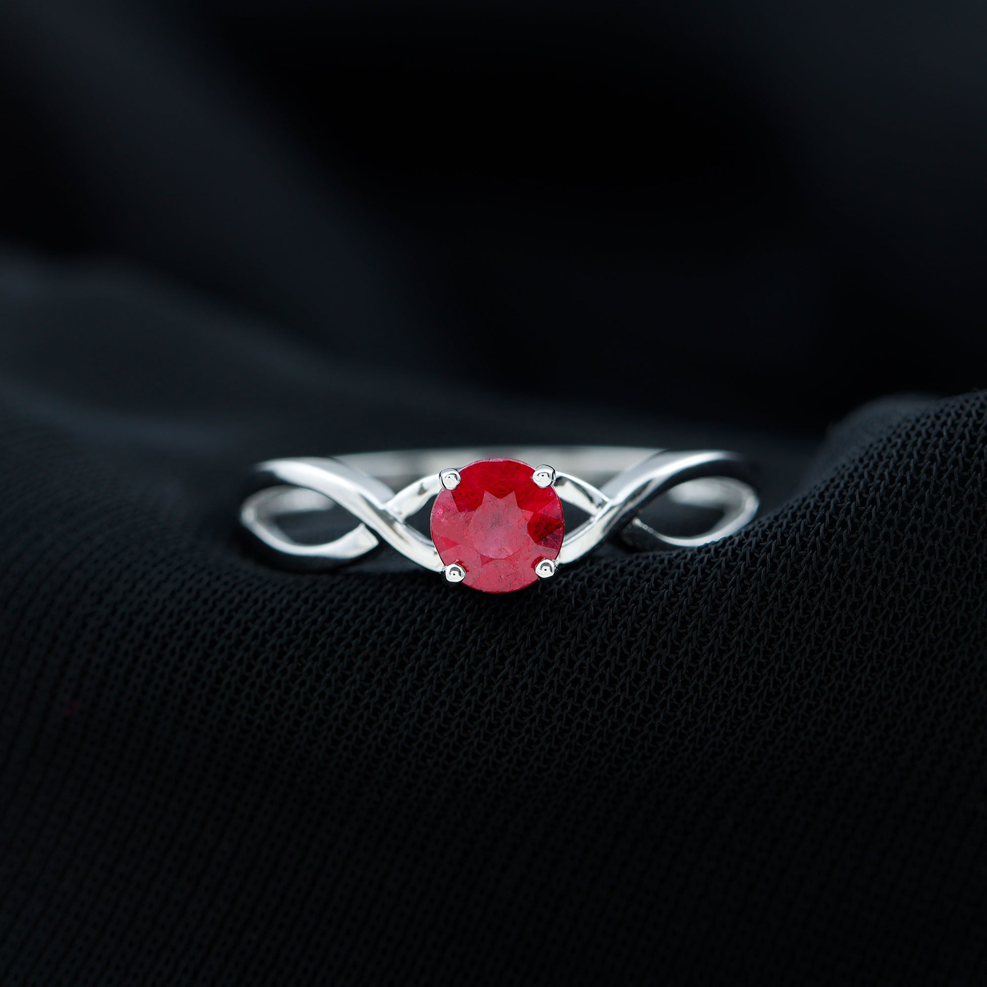 Rosec Jewels-Natural 0.6 Carat Ruby Promise Ring with Crossover Shank