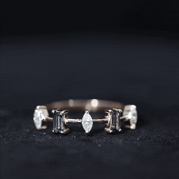 Baguette London Blue Topaz and Marquise Diamond Half Eternity Ring AAA - Rosec Jewels