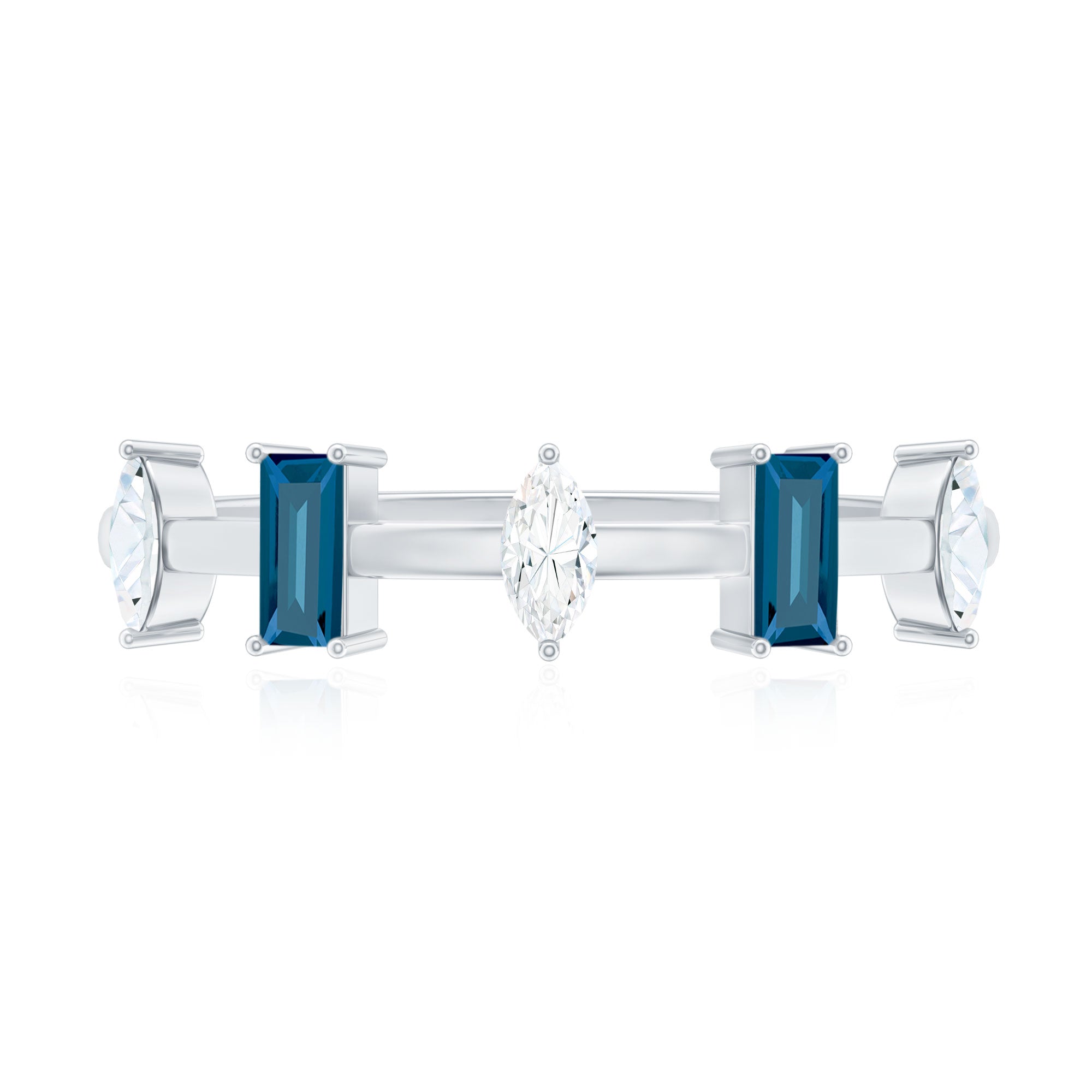 Baguette London Blue Topaz and Marquise Diamond Half Eternity Ring AAA - Rosec Jewels