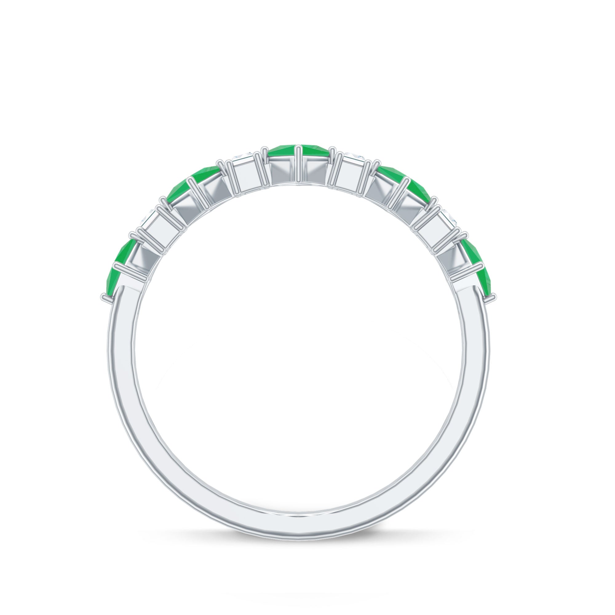 Certified Real Princess Cut Emerald Half Eternity Anniversary Ring AAA - Rosec Jewels