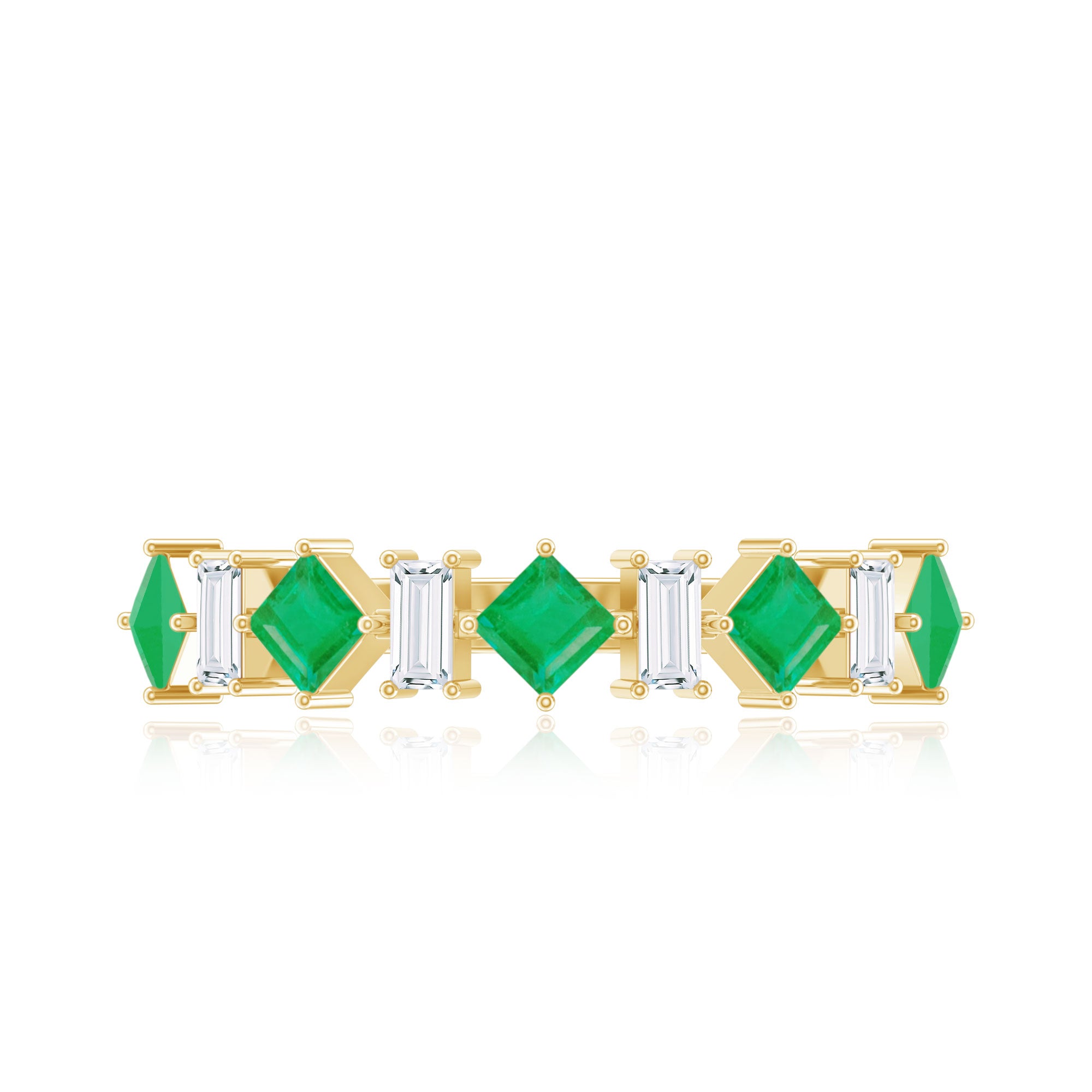 Certified Real Princess Cut Emerald Half Eternity Anniversary Ring AAA - Rosec Jewels