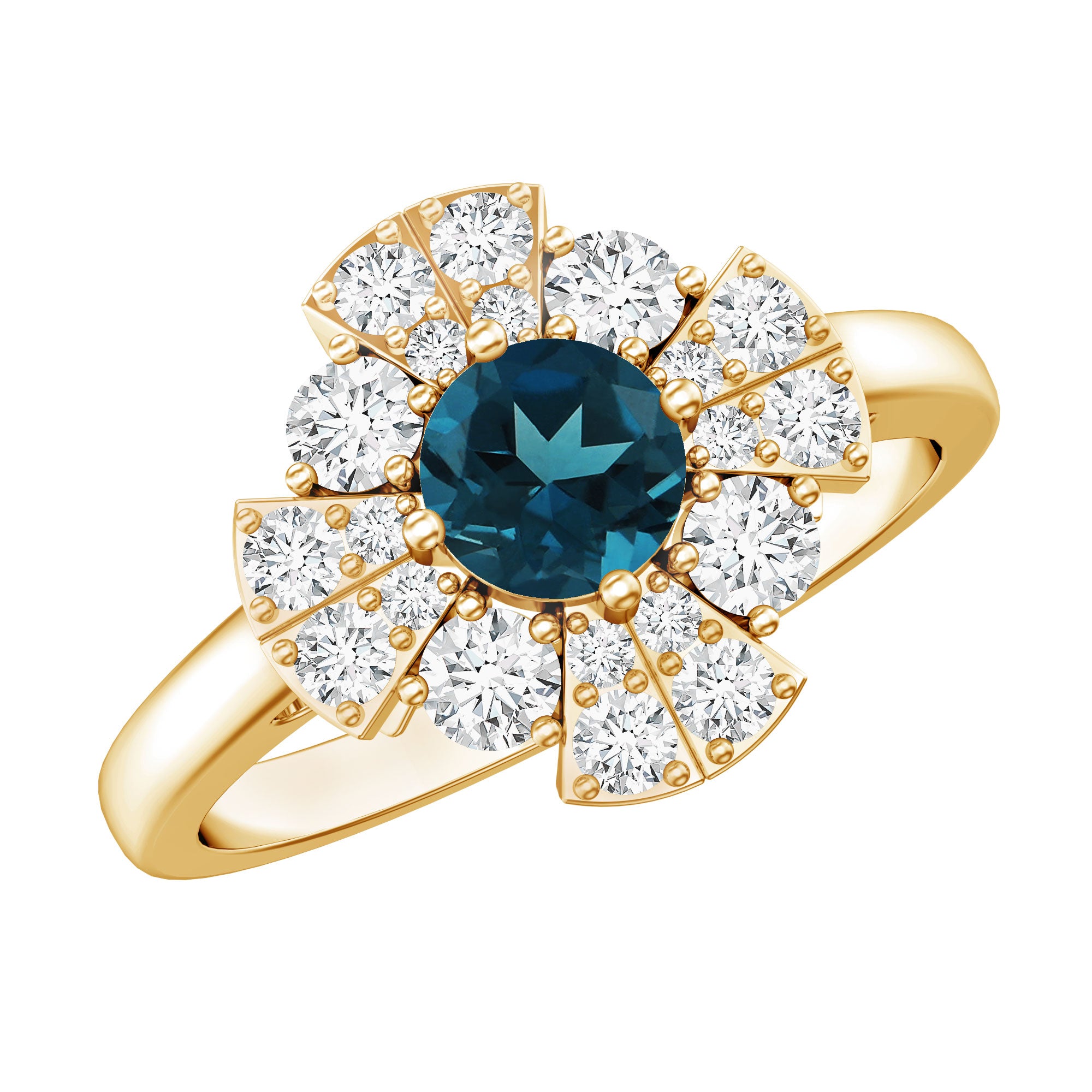 Rosec Jewels-London Blue Topaz Floral Engagement Ring with Diamond