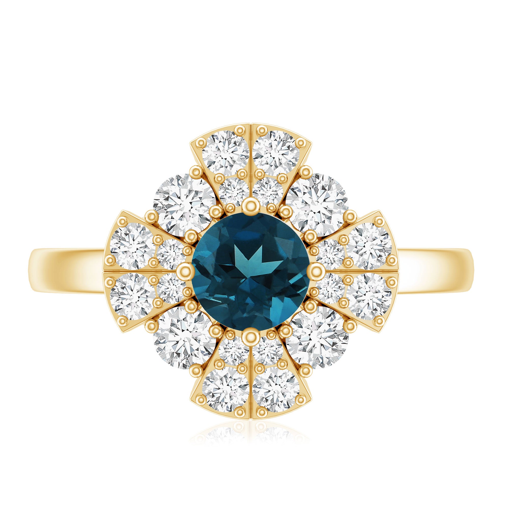 Rosec Jewels-London Blue Topaz Floral Engagement Ring with Diamond