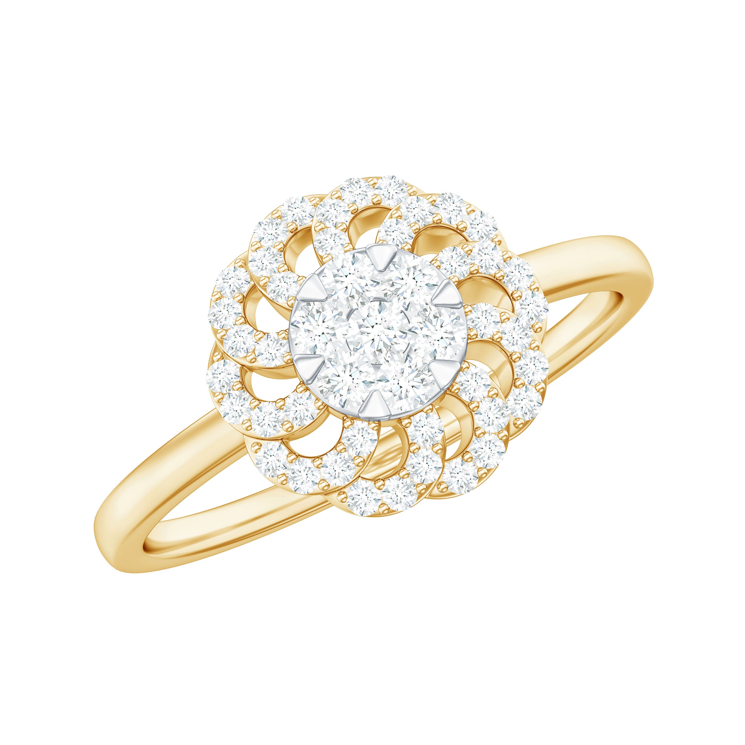 Certified Natural Diamond Flower Engagement Ring in Illusion Set Natural - ( HI-SI ) - Rosec Jewels