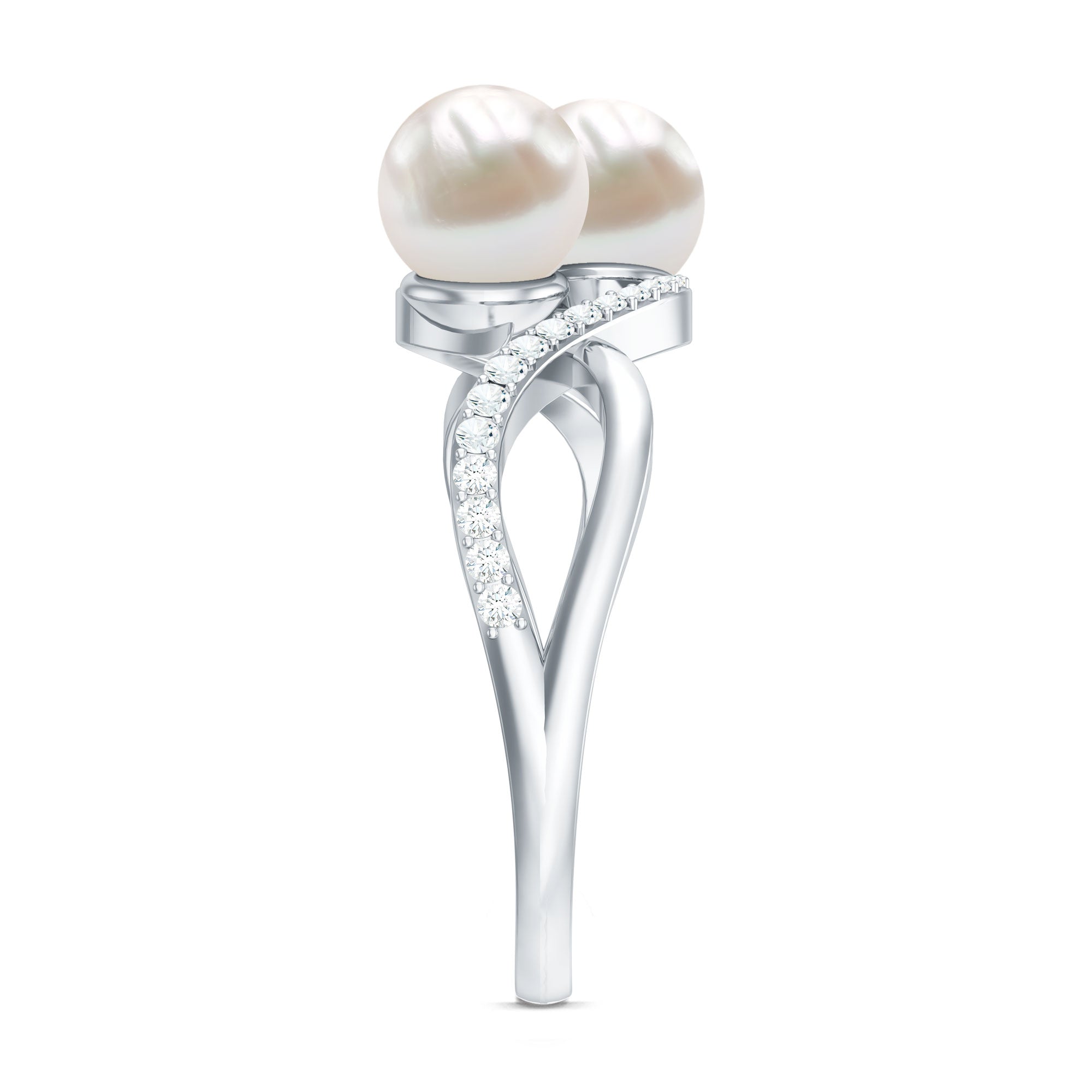 Rosec Jewels-Cultured Freshwater Pearl Toi Et Moi Engagement Ring with Diamond