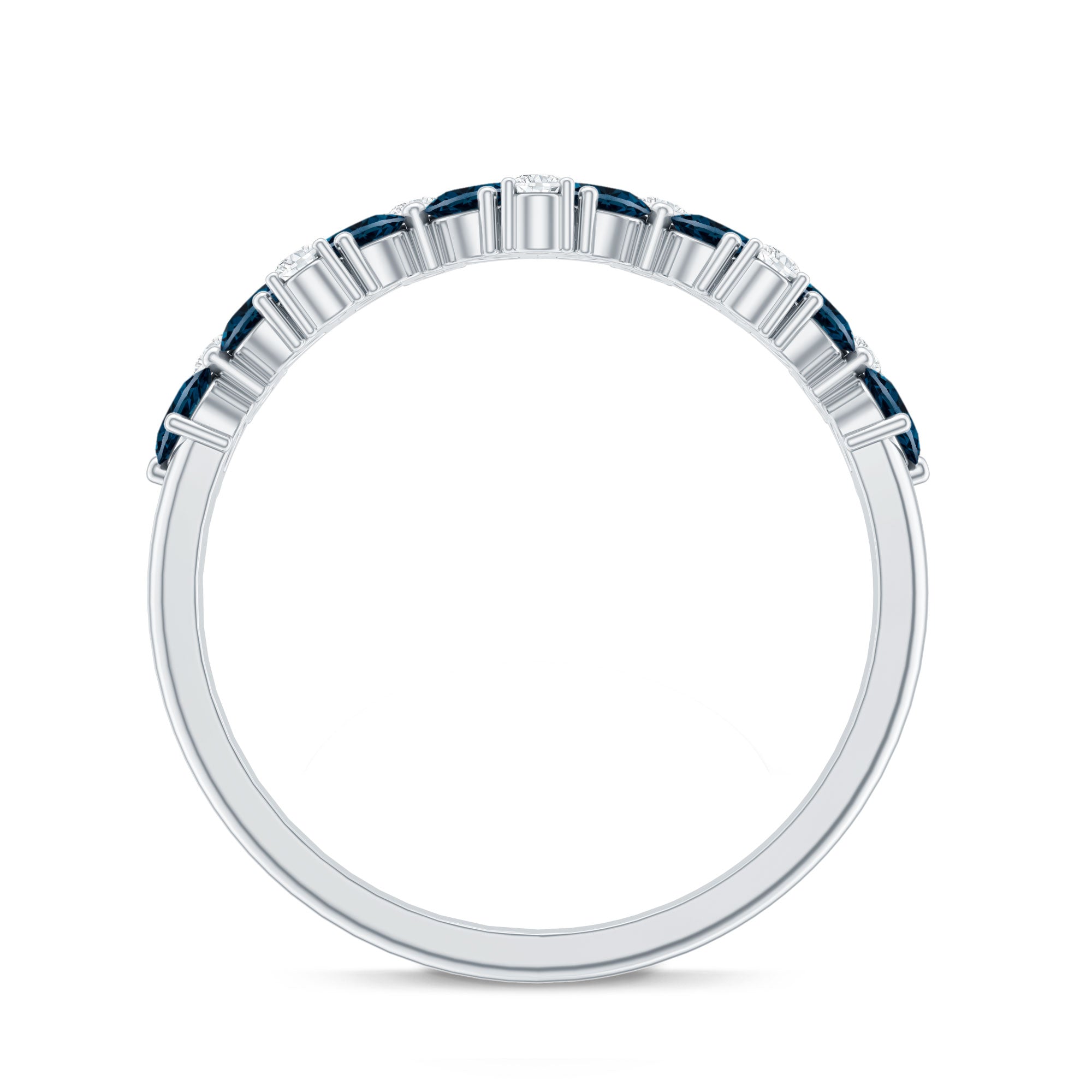 Pear Shape London Blue Topaz Half Eternity Band with Lab Made Diamond AAA - Rosec Jewels