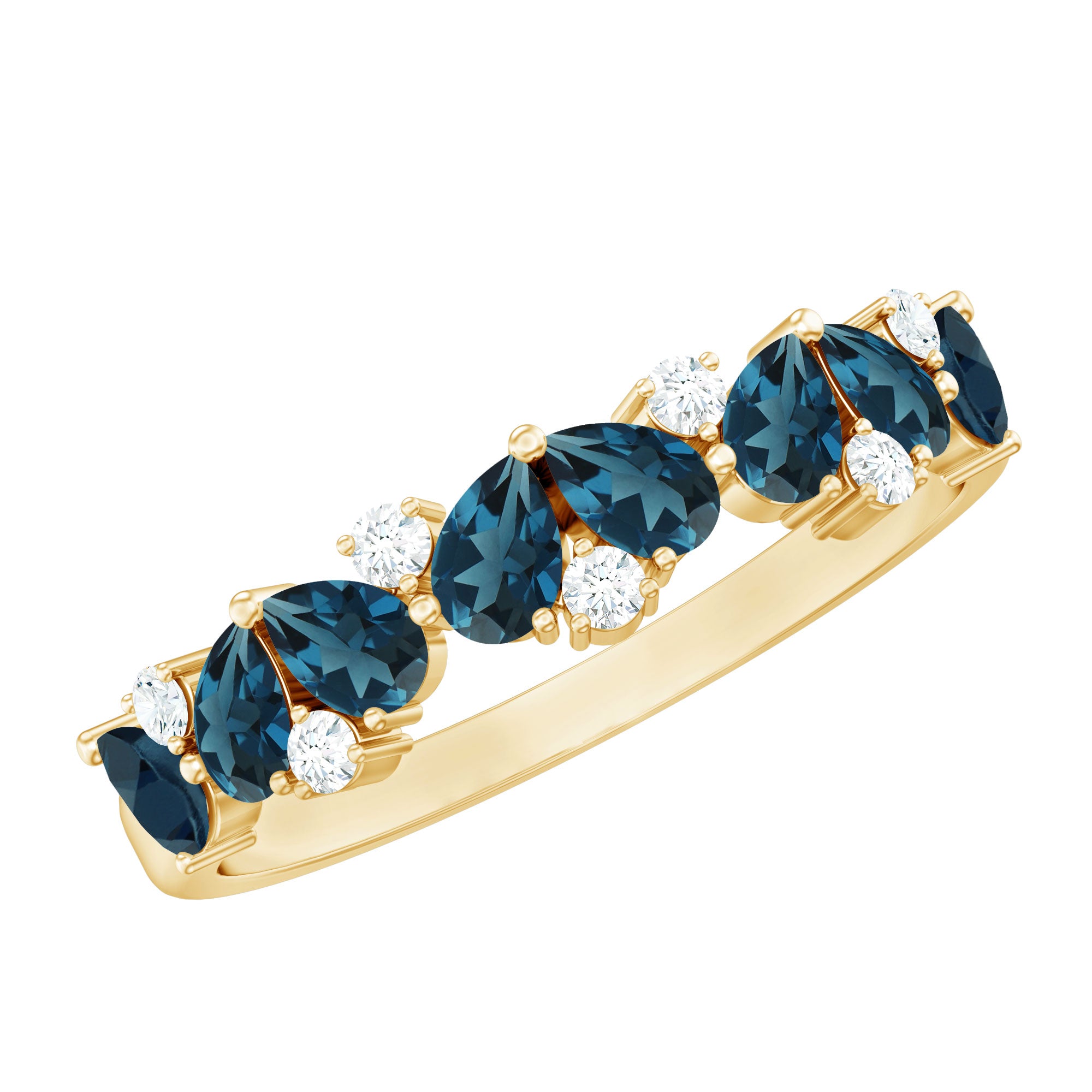 Pear Shape London Blue Topaz Half Eternity Band with Lab Made Diamond AAA - Rosec Jewels