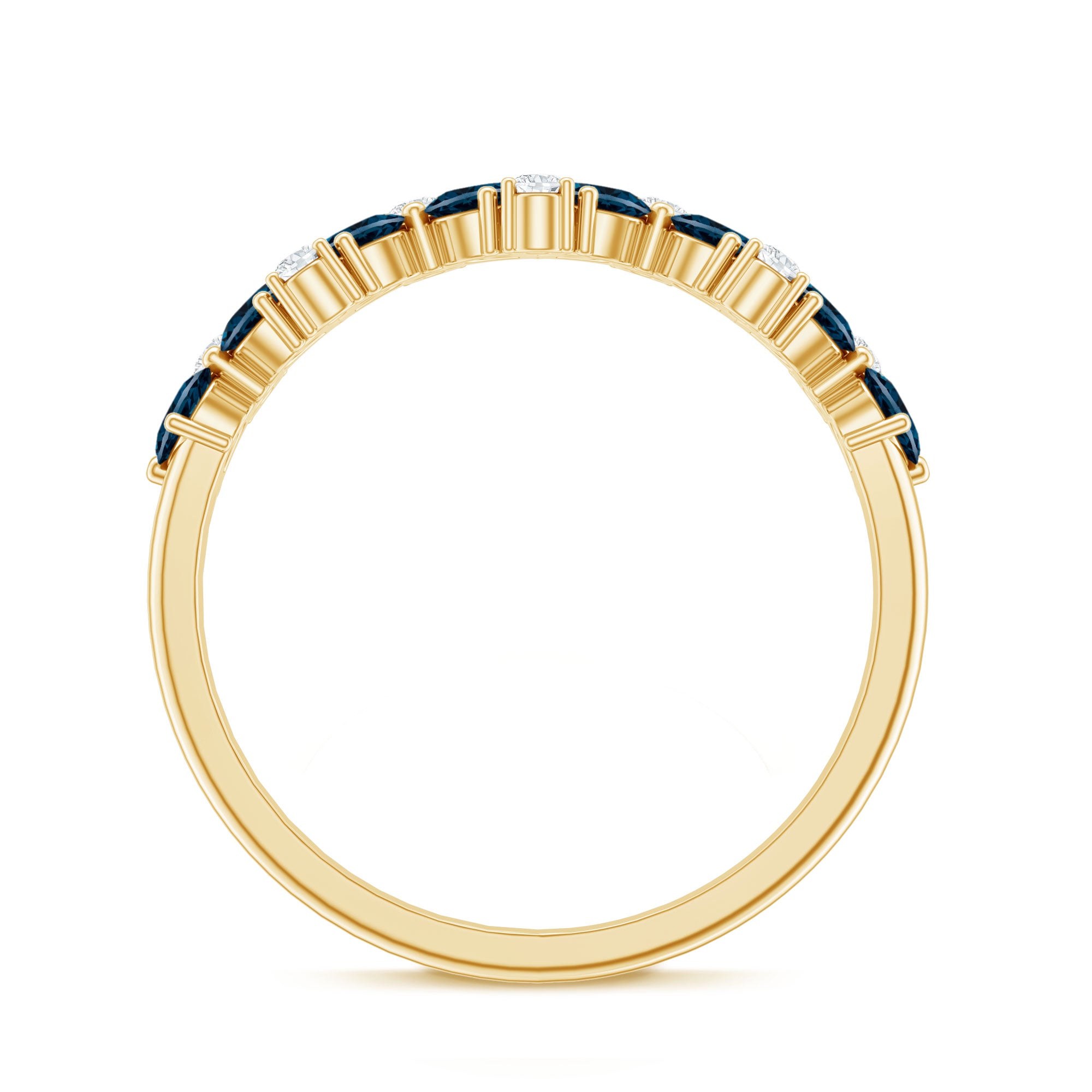 Pear Shape London Blue Topaz Half Eternity Band with Lab Made Diamond AAA - Rosec Jewels