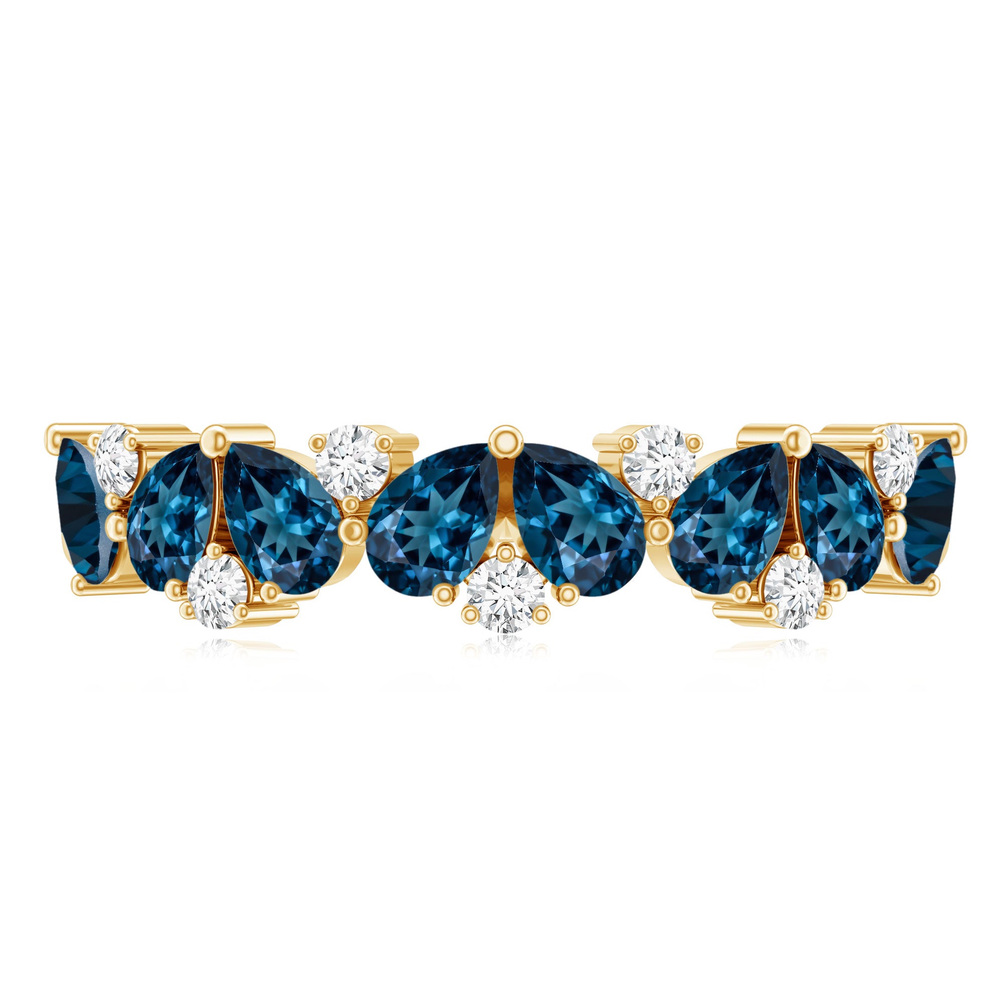 Pear Shape London Blue Topaz Half Eternity Band with Lab Made Diamond AAA - Rosec Jewels