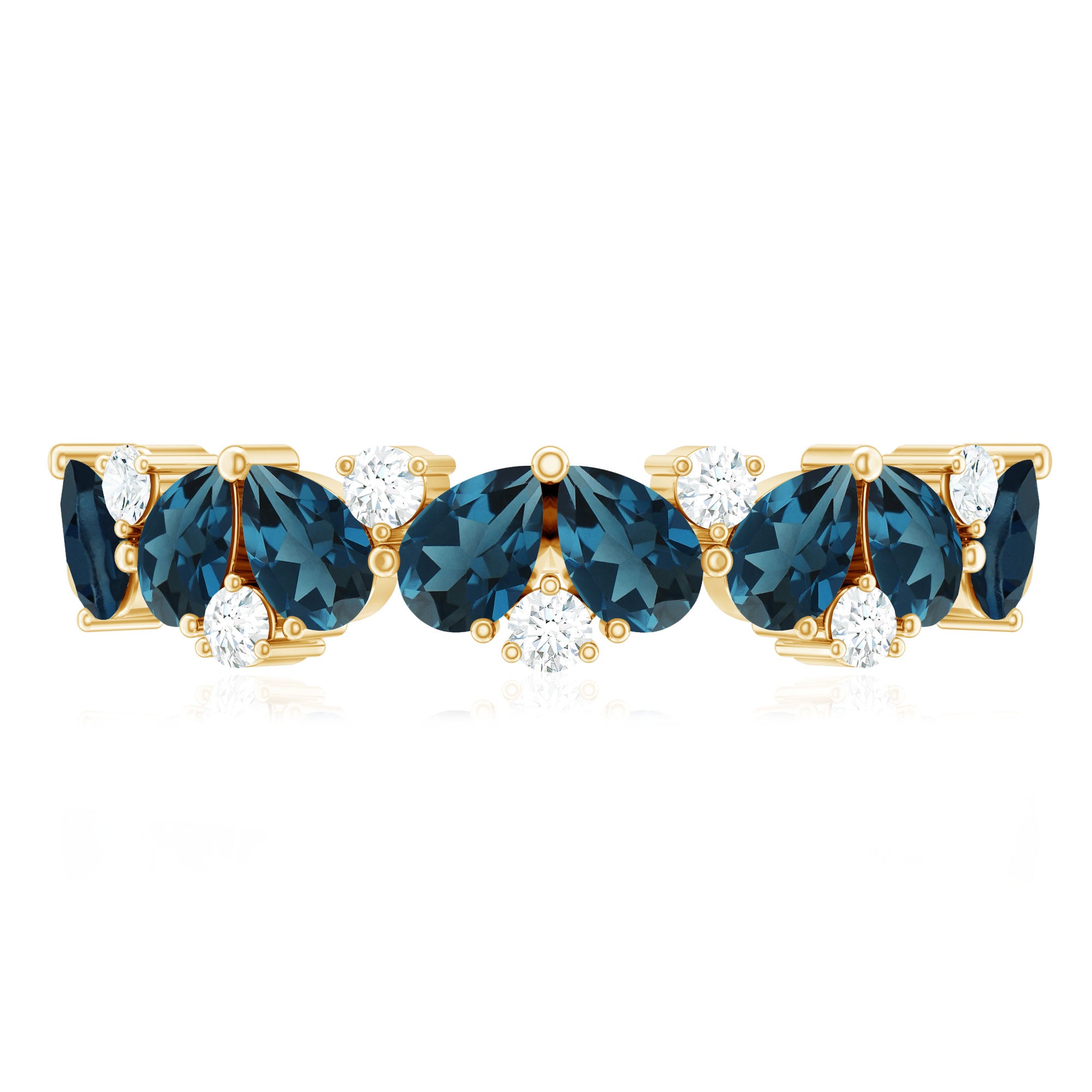 Rosec Jewels-Pear Shape London Blue Topaz Half Eternity Band with Lab Made Diamond