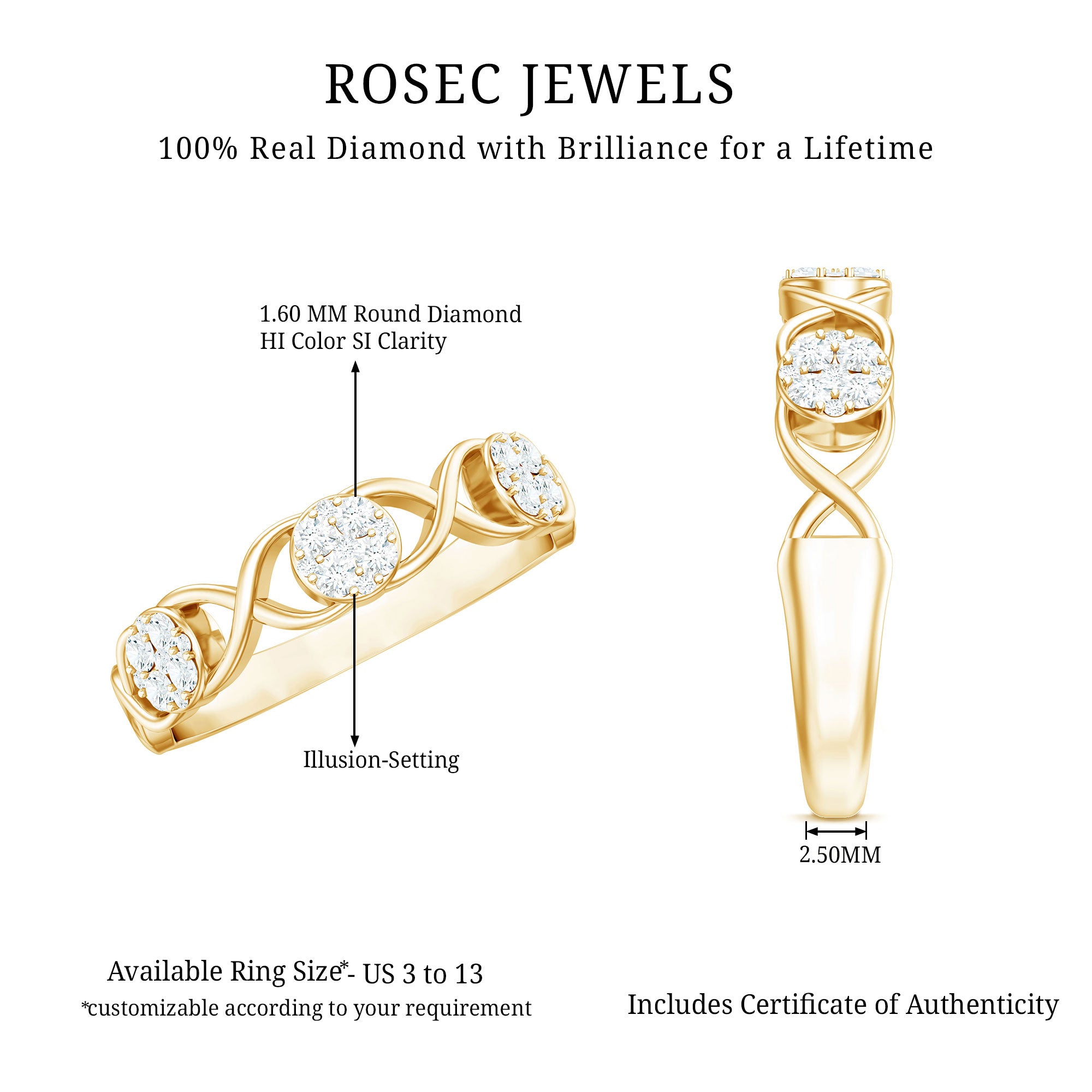 Rosec Jewels-Natural Diamond Infinity Band Ring with Certificate