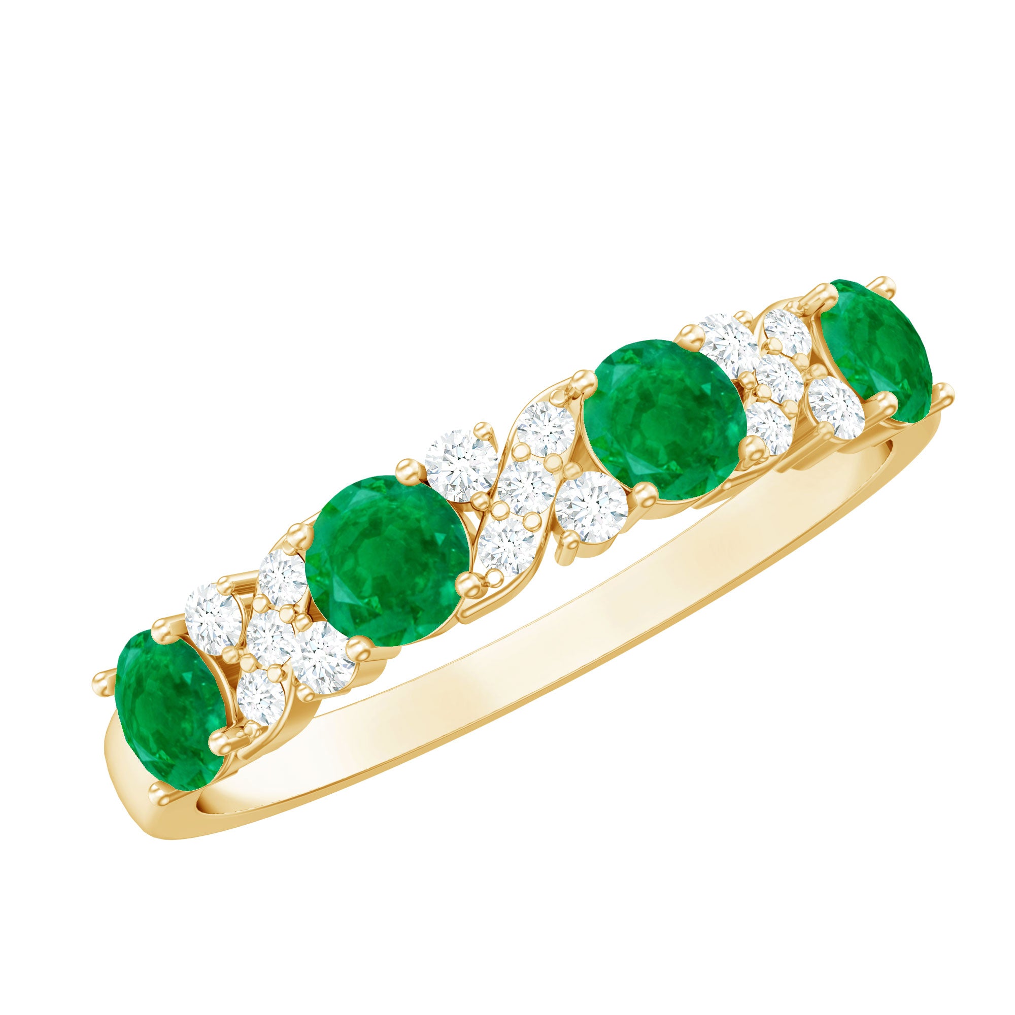 Natural Emerald Diamond Half Eternity Anniversary Band with Certificate AAA - Rosec Jewels