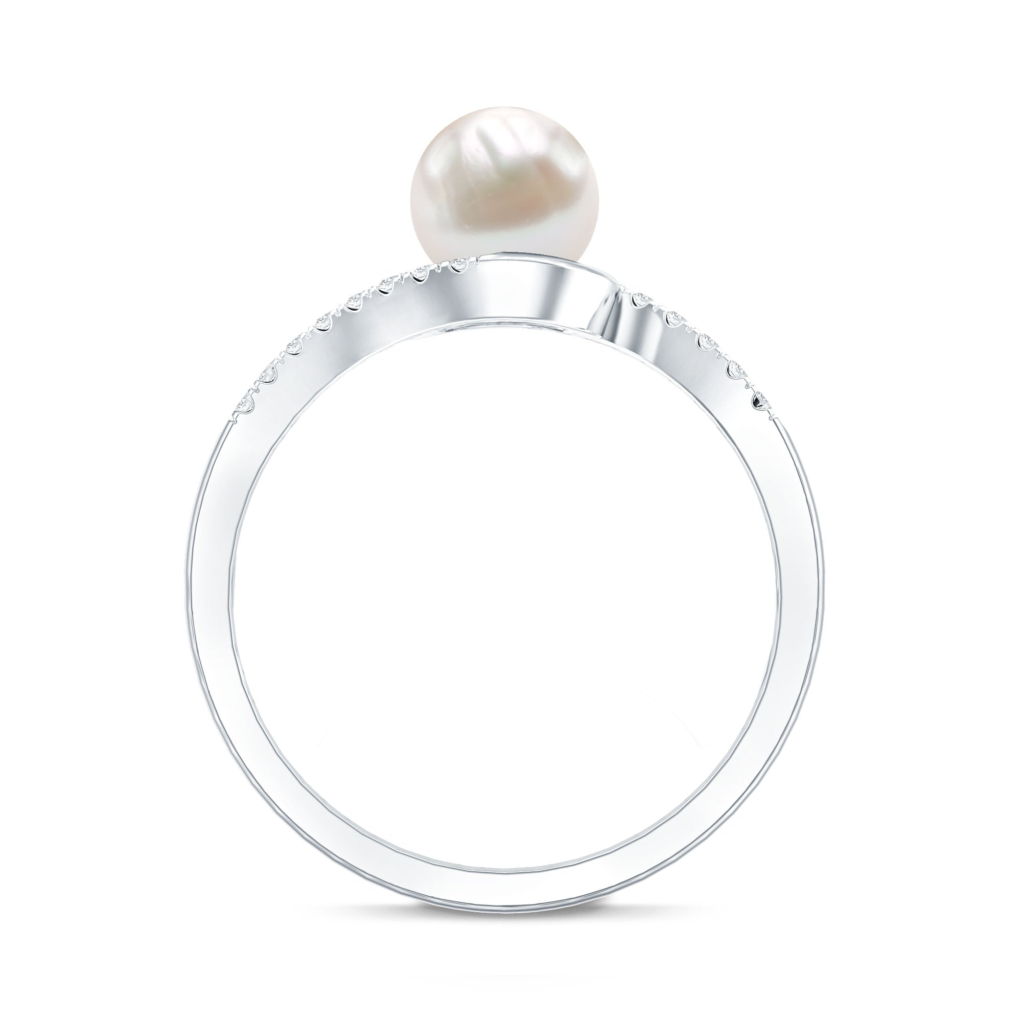Rosec Jewels-Freshwater Pearl Solitaire Bypass Engagement Ring with Diamond Accent