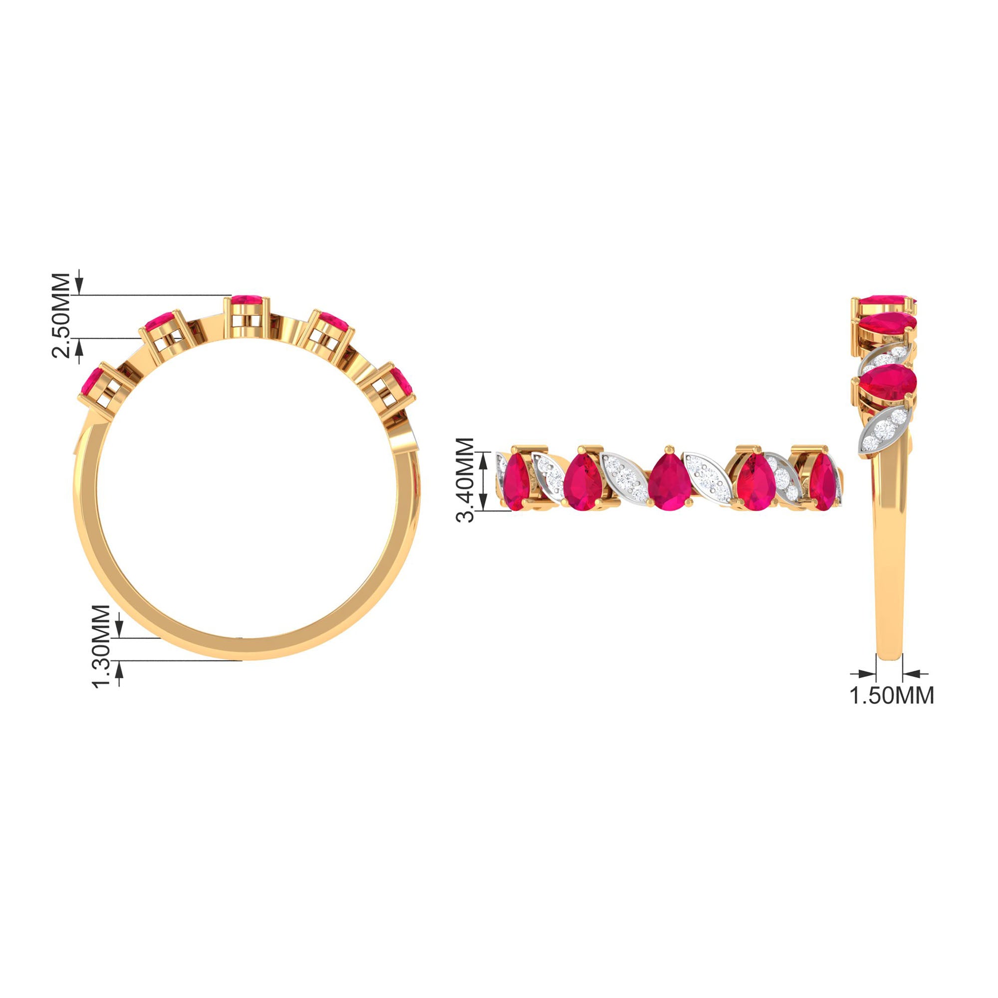 Rosec Jewels-Real Pear Shape Ruby Half Eternity Ring with Diamond for Women