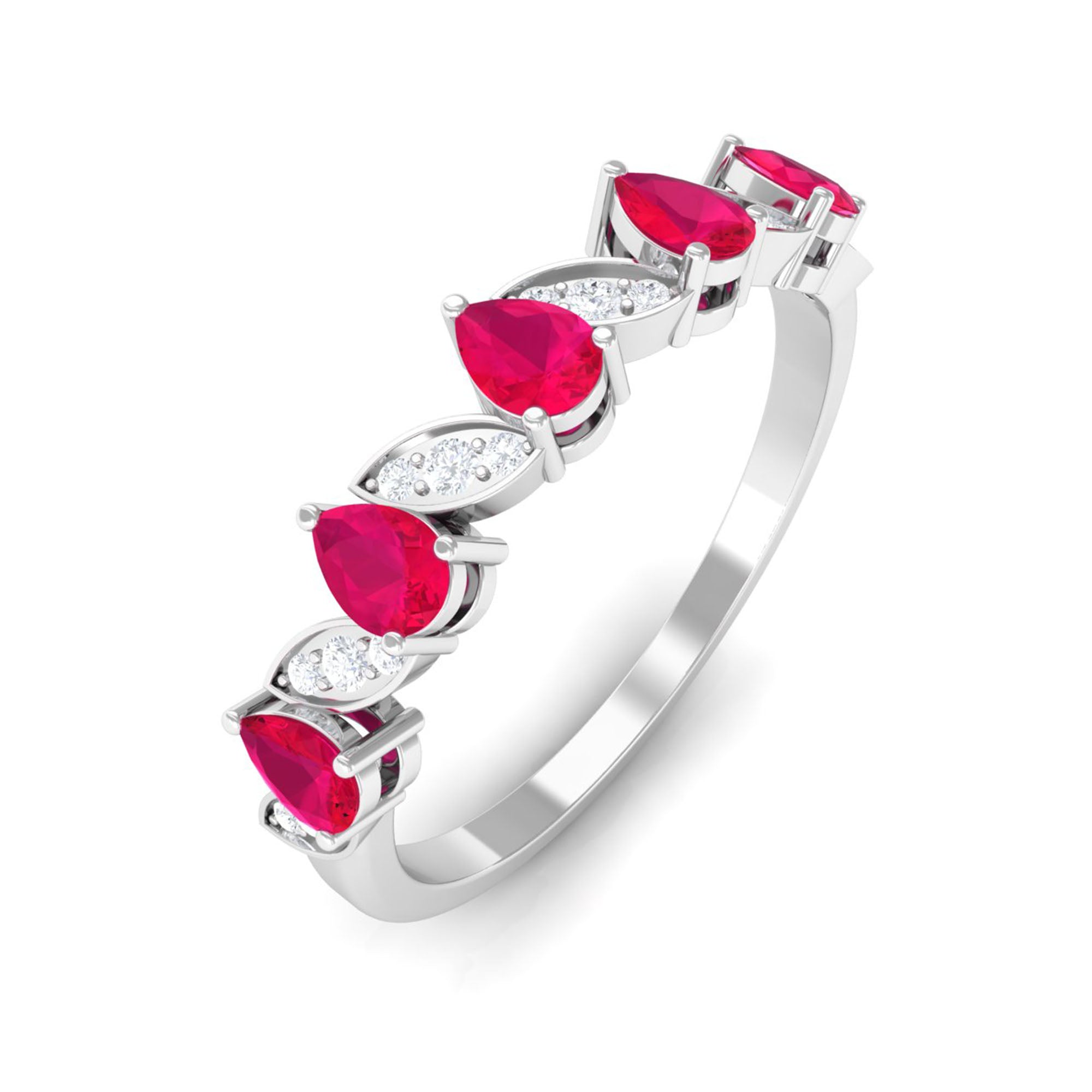 Rosec Jewels-Real Pear Shape Ruby Half Eternity Ring with Diamond for Women