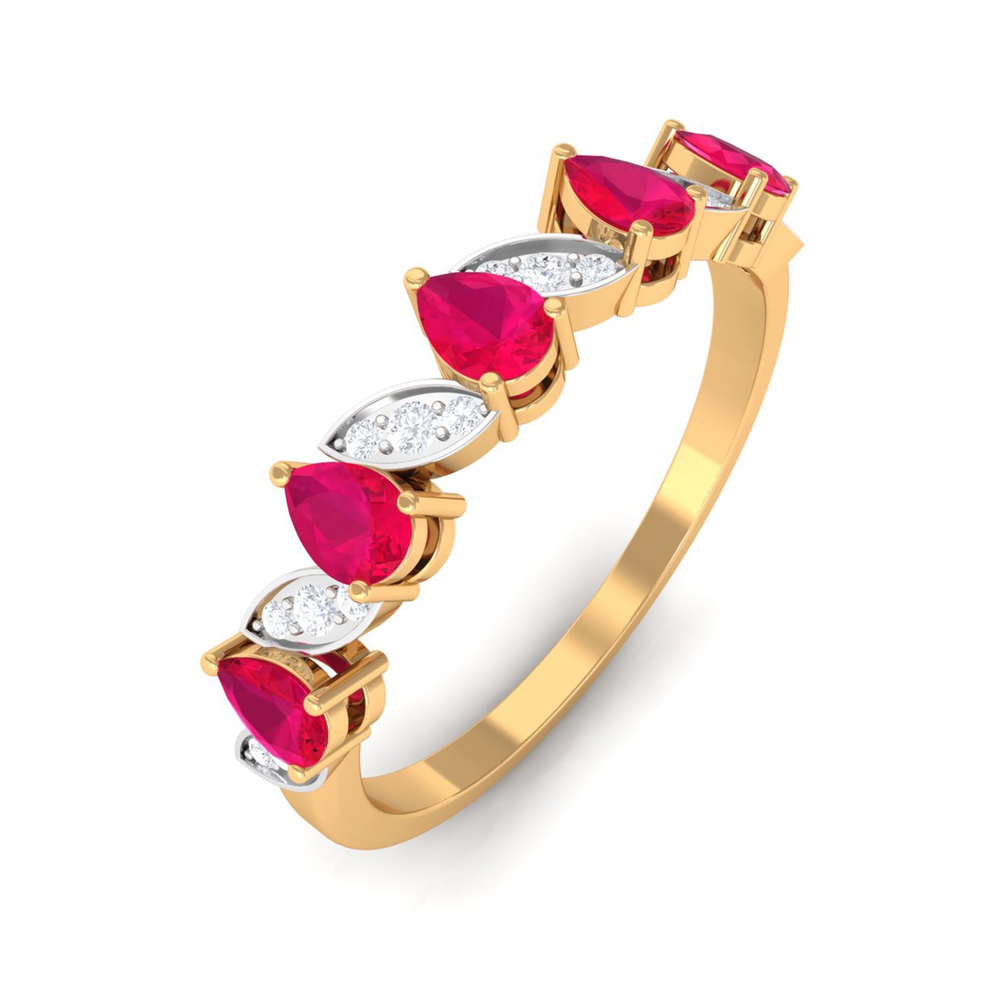Rosec Jewels-Real Pear Shape Ruby Half Eternity Ring with Diamond for Women