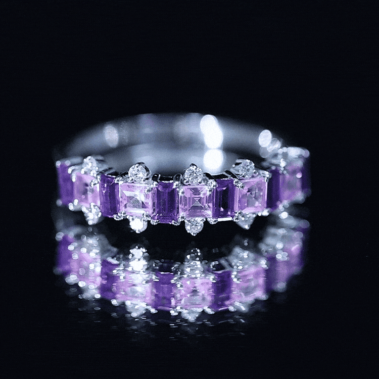 Lab Created Pink Sapphire and Amethyst Half Eternity Band with Diamond AAAA - Rosec Jewels