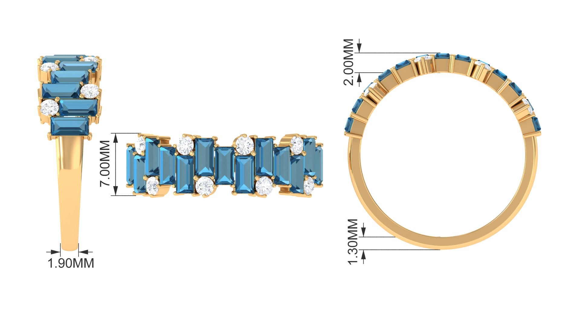 Baguette London Blue Topaz Uneven Eternity Ring with Diamond AAA - Rosec Jewels
