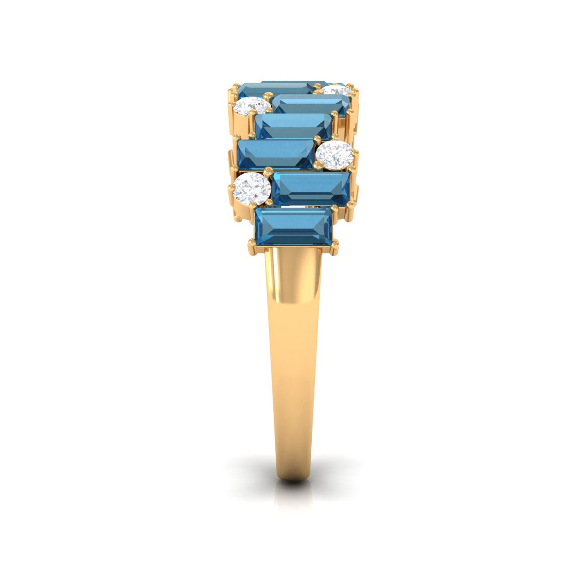 Baguette London Blue Topaz Uneven Eternity Ring with Diamond AAA - Rosec Jewels