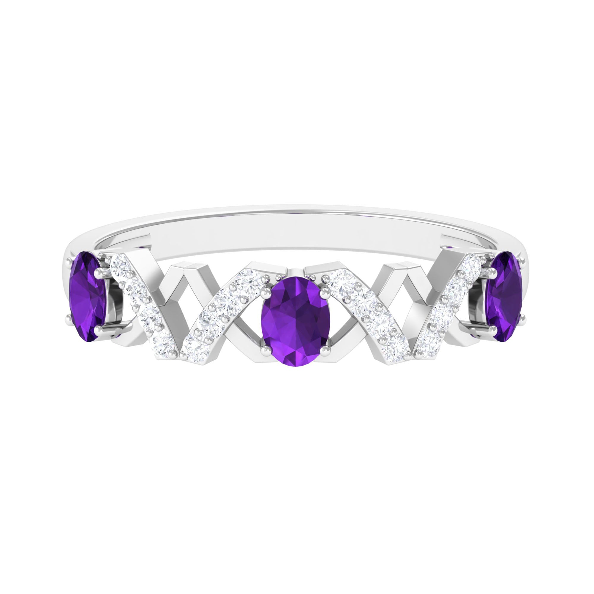 Rosec Jewels-Natural Oval Amethyst Half Eternity Ring with Diamond