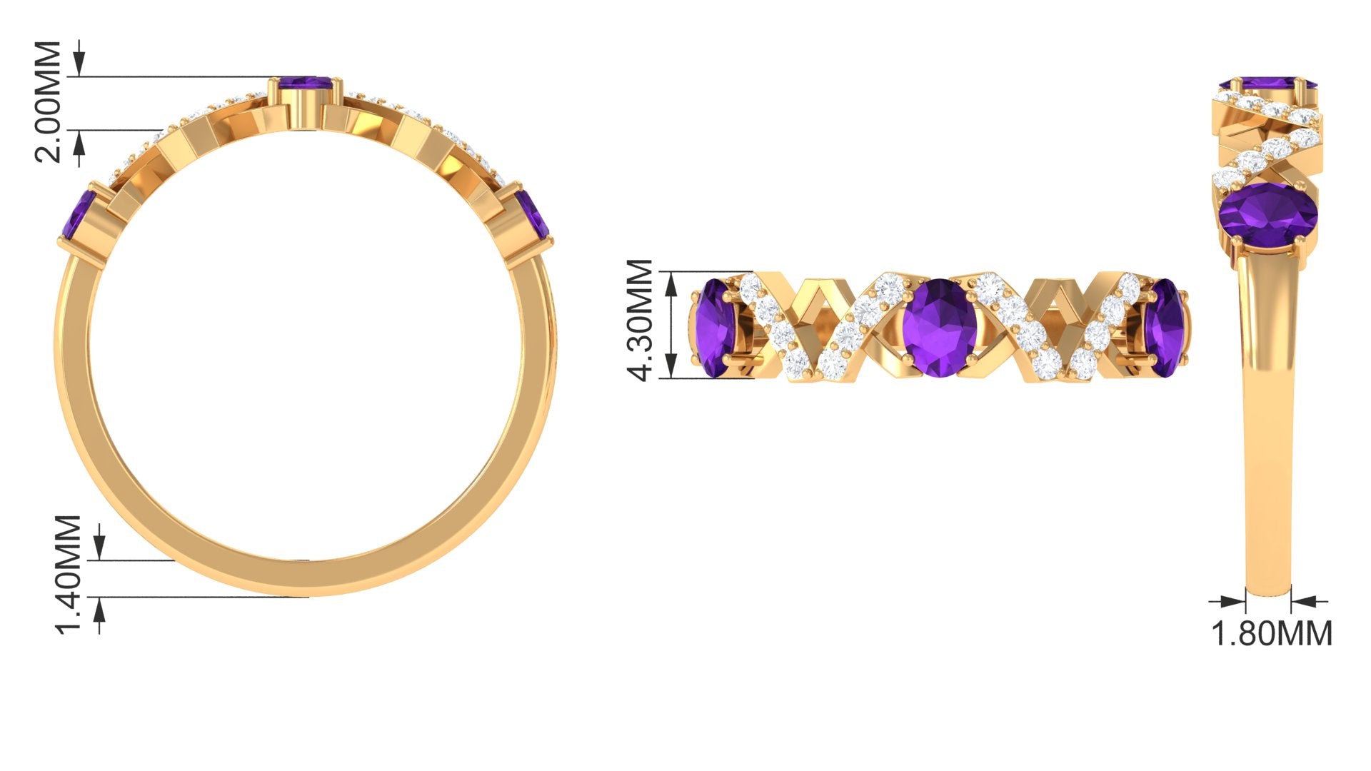 Rosec Jewels-Natural Oval Amethyst Half Eternity Ring with Diamond