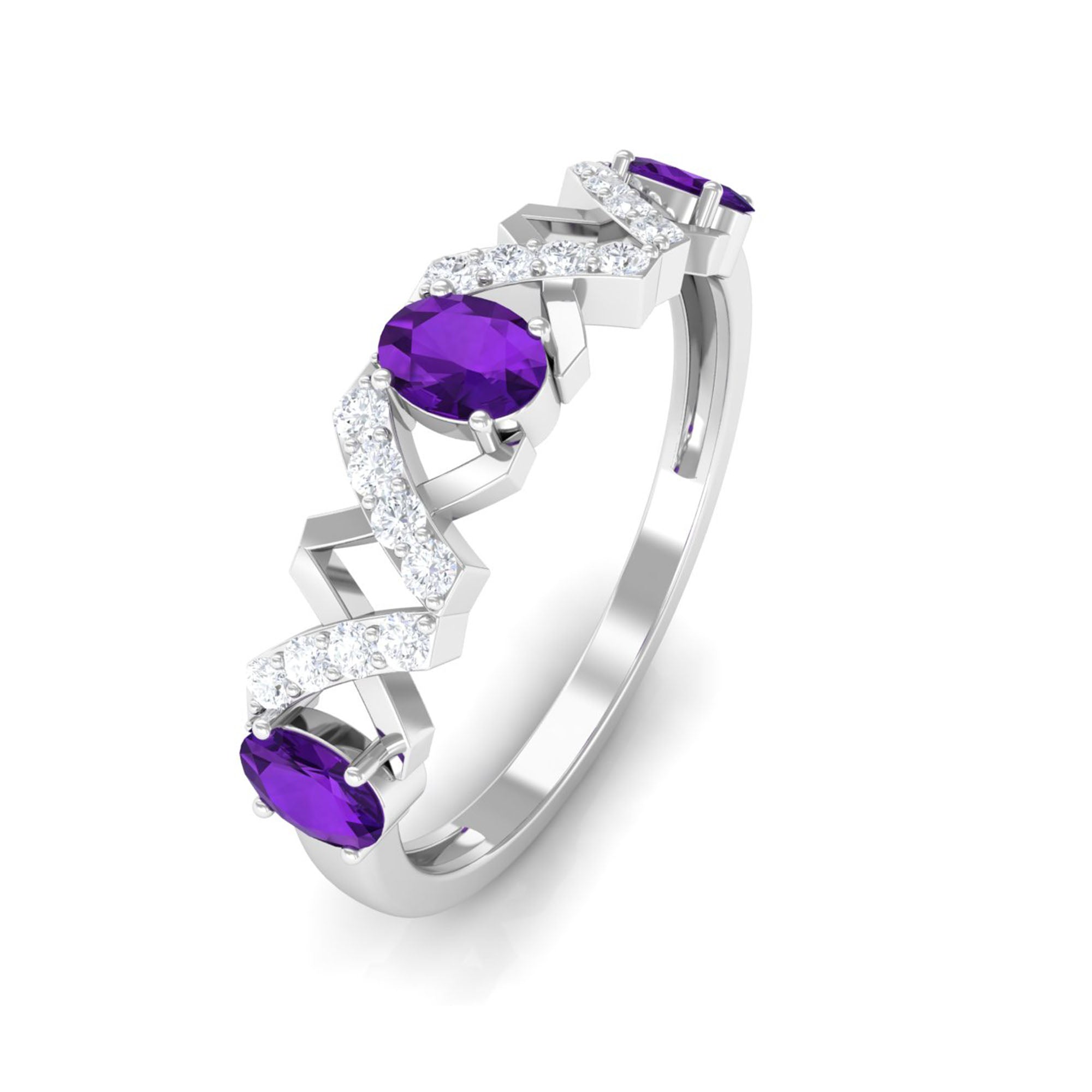 Rosec Jewels-Natural Oval Amethyst Half Eternity Ring with Diamond