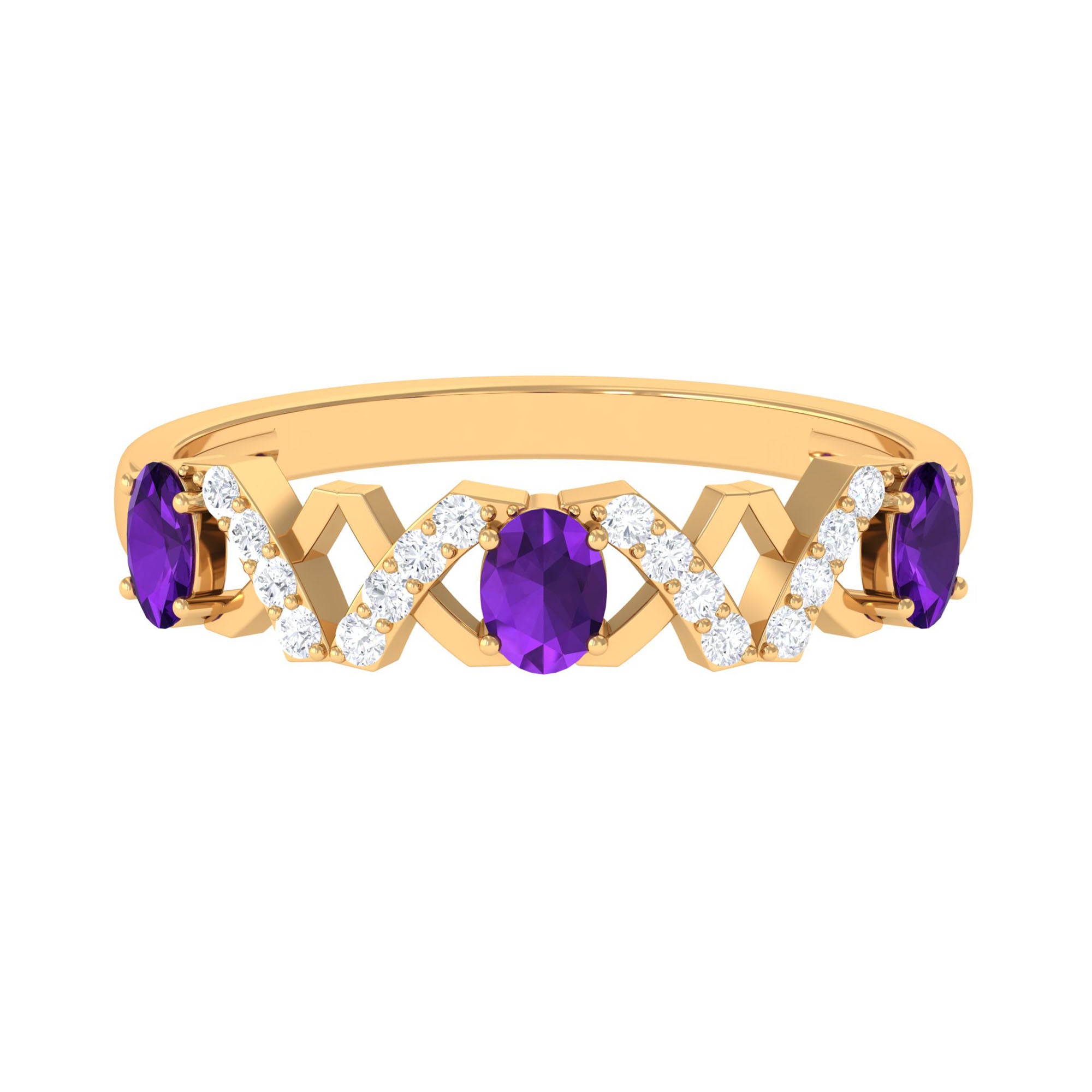Rosec Jewels-Natural Oval Amethyst Half Eternity Ring with Diamond