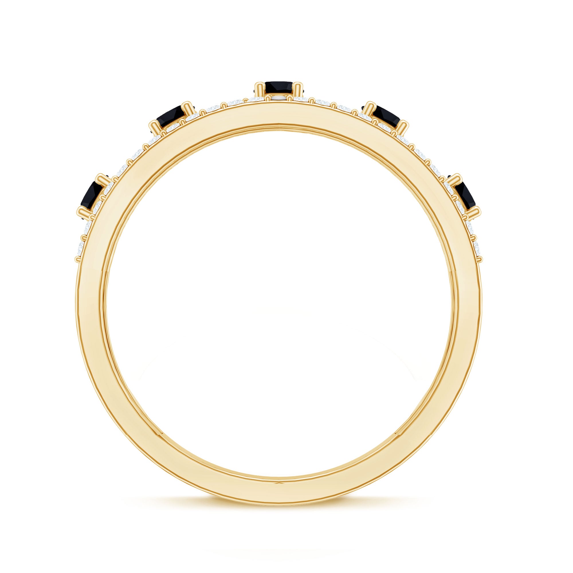 Round Cut Black Onyx and Diamond Half Eternity Band Ring AAA - Rosec Jewels