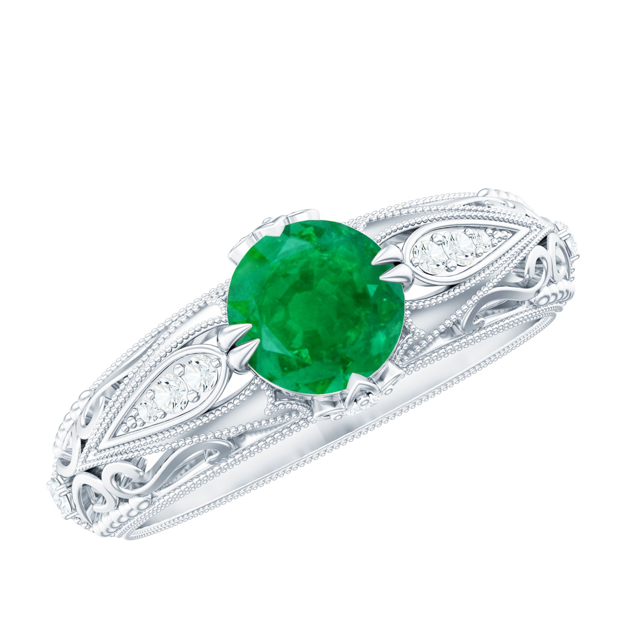 Rosec Jewels-Natural Emerald Diamond Antique Looking Engagement Ring