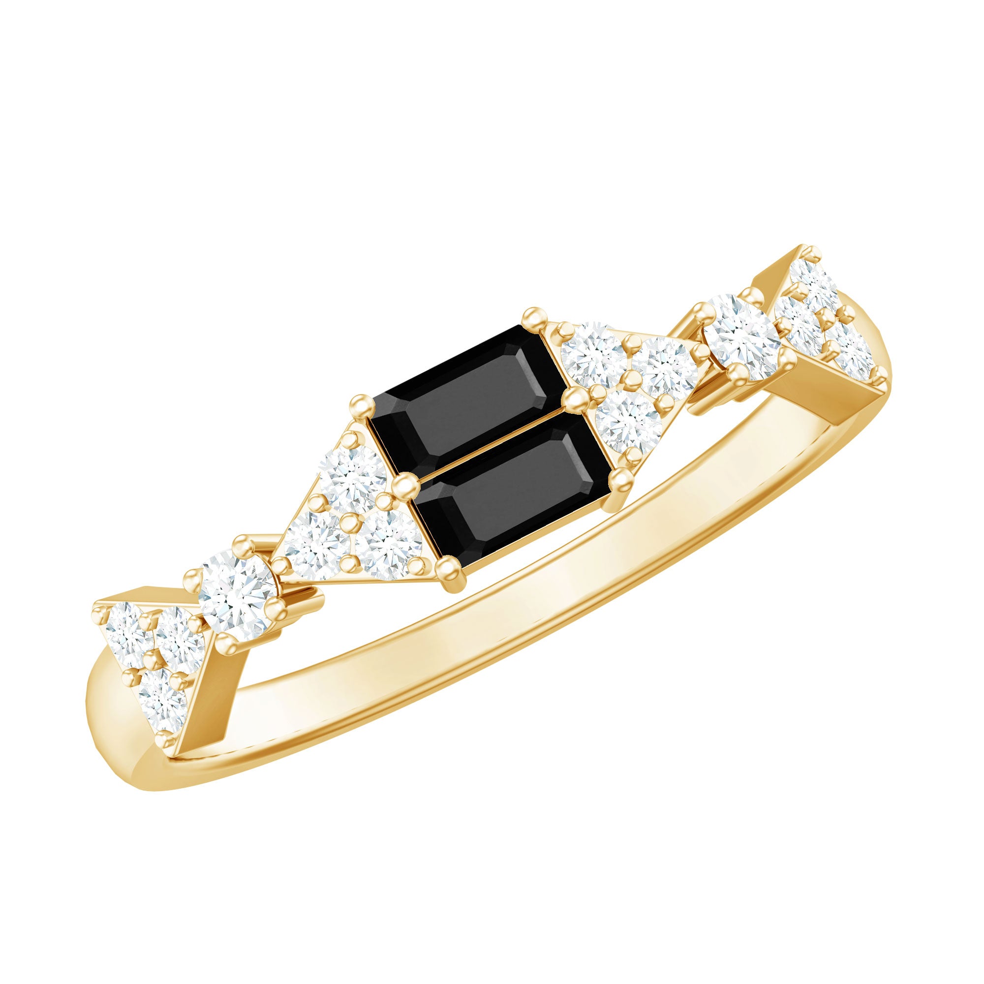 Genuine Black Onyx and Diamond Half Eternity Wedding Band AAA - Rosec Jewels