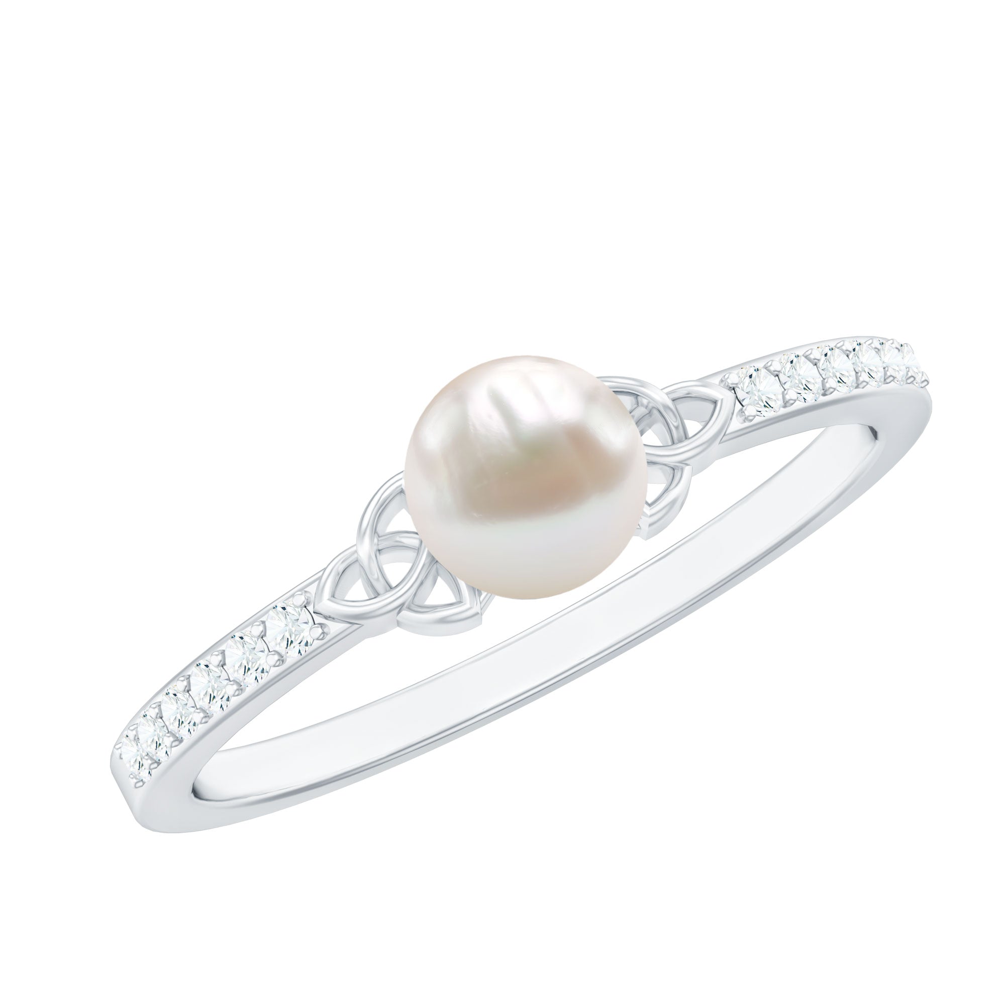 Cultured 2 Carat Freshwater Pearl Diamond Promise Ring with Celtic Knot