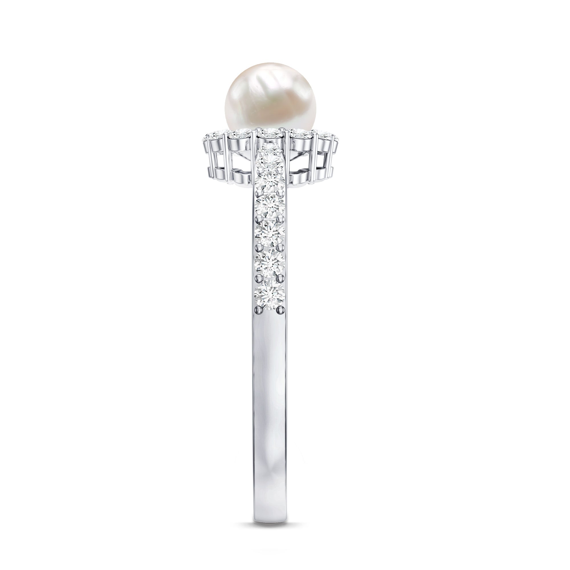 Cultured Freshwater Pearl 2 Carat Engagement Ring with Diamond Halo AAA - Rosec Jewels