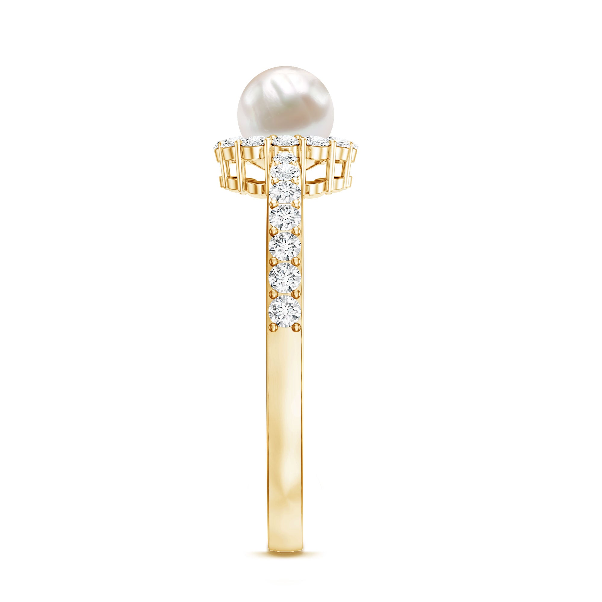 Cultured Freshwater Pearl 2 Carat Engagement Ring with Diamond Halo AAA - Rosec Jewels