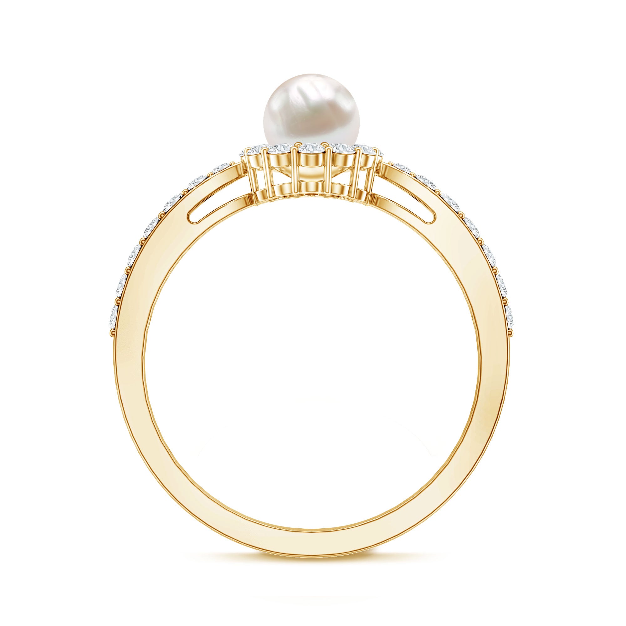 Cultured Freshwater Pearl 2 Carat Engagement Ring with Diamond Halo AAA - Rosec Jewels