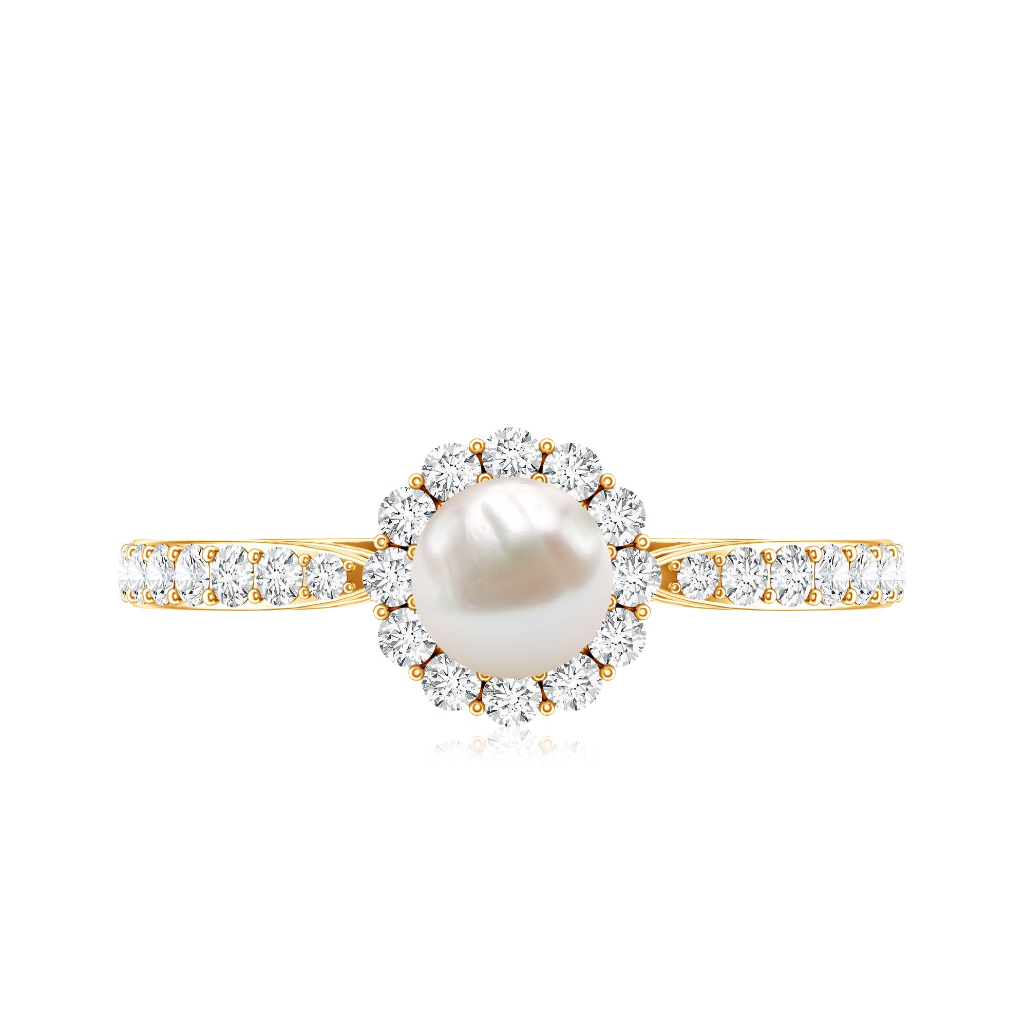 Cultured Freshwater Pearl 2 Carat Engagement Ring with Diamond Halo AAA - Rosec Jewels