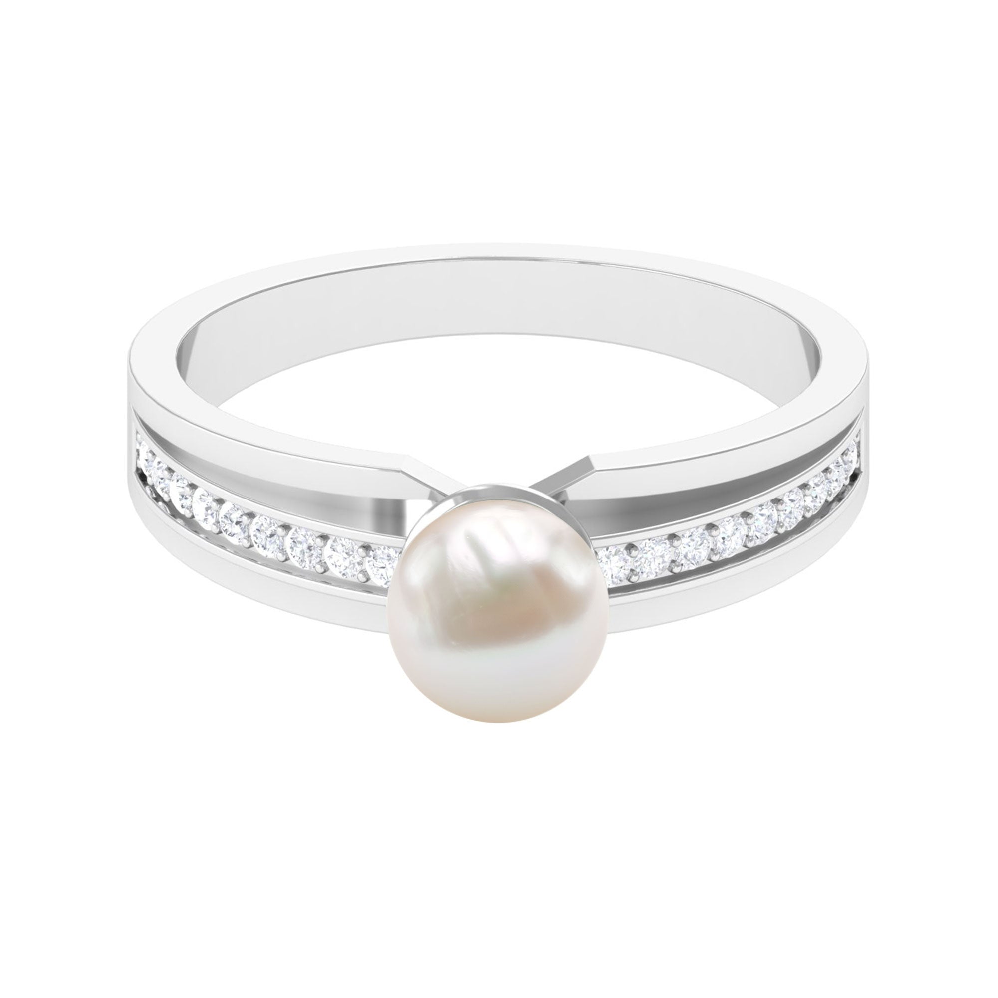 2.50 CT Freshwater Pearl Solitaire Ring with Diamond Side Stones