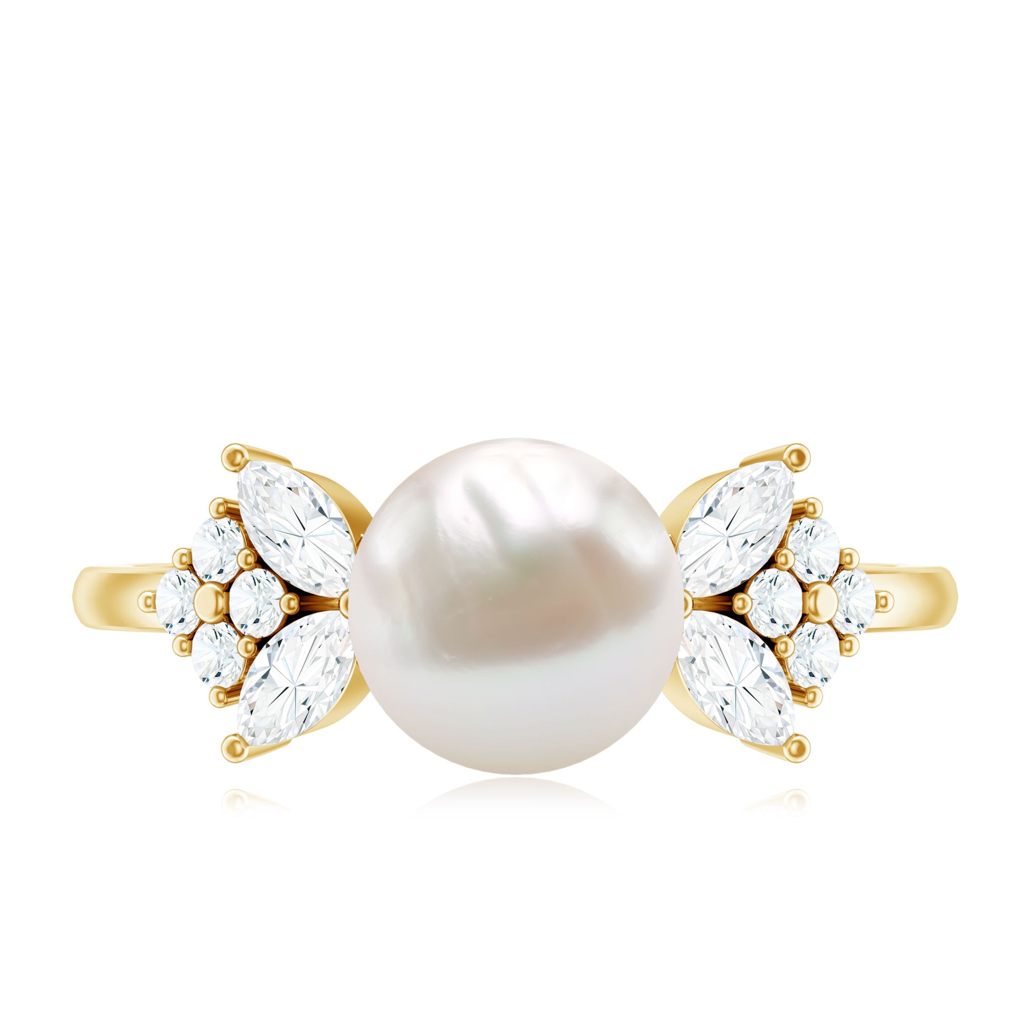 Nature Inspired 3 Carat Freshwater Pearl Engagement Ring with Diamond AAA - Rosec Jewels