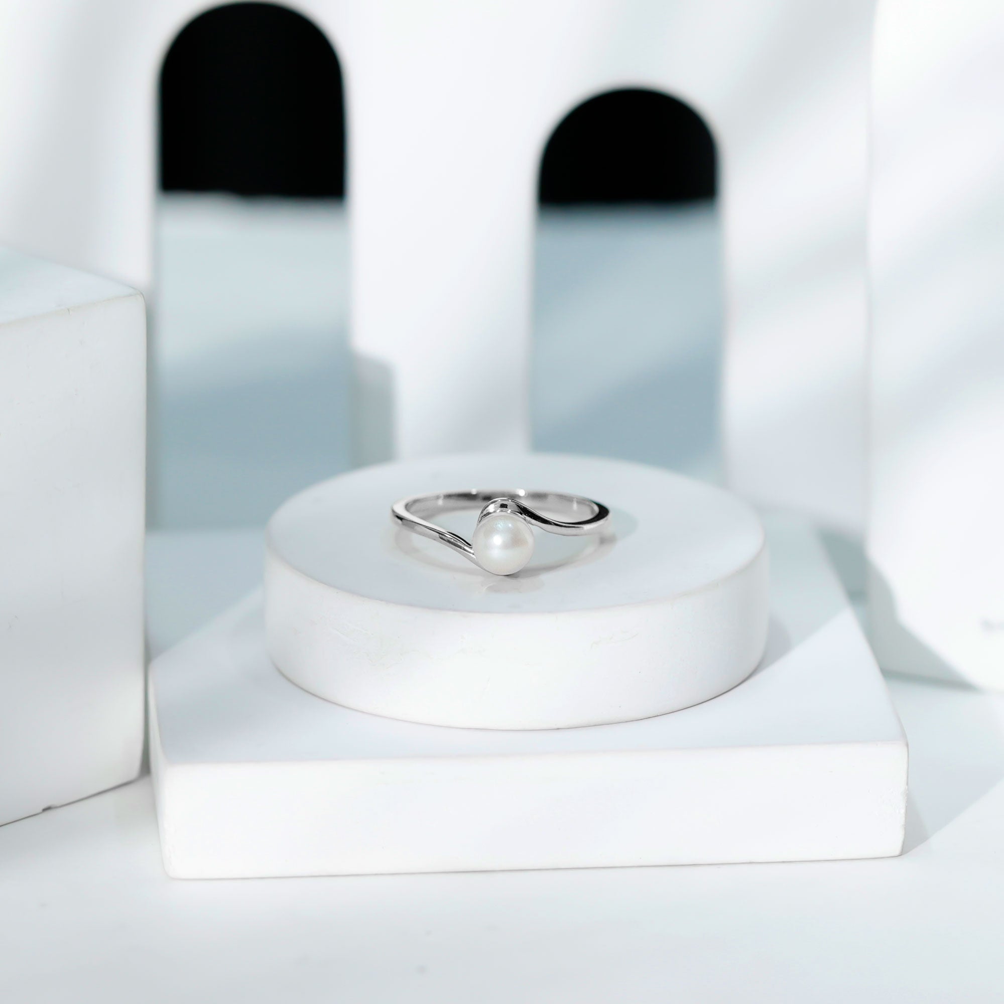 2 Carat Solitaire Freshwater White Pearl Bypass Engagement Ring for Women AAA - Rosec Jewels
