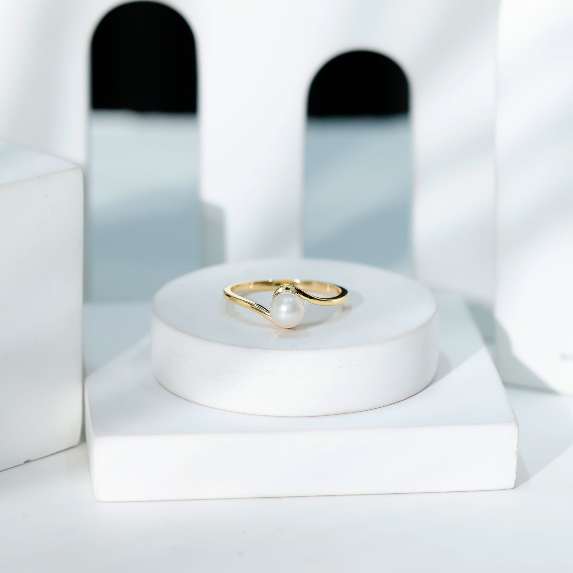 2 Carat Solitaire Freshwater White Pearl Bypass Engagement Ring for Women AAA - Rosec Jewels